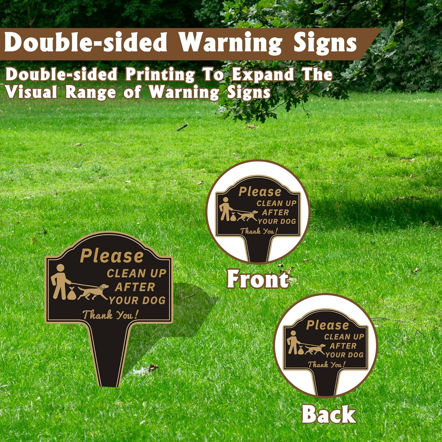 2Pcs Clean up after Your Dog Signs with Stakes, Dog Poop Signs for Lawn, No Pooping Sign for Yard, 9.6" X 13.6" Funny Metal Double Sided Yard Sign Easy Install for Outdoor Use