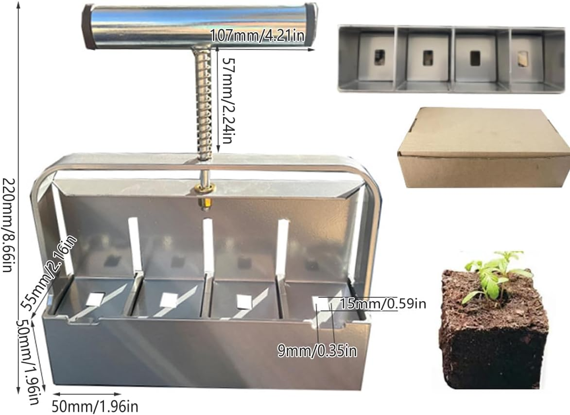 AIMALL Manual Soil Block Maker - Precision Hand-Held Garden Tool for Seed Starting, Sturdy Stainless Steel image number 5