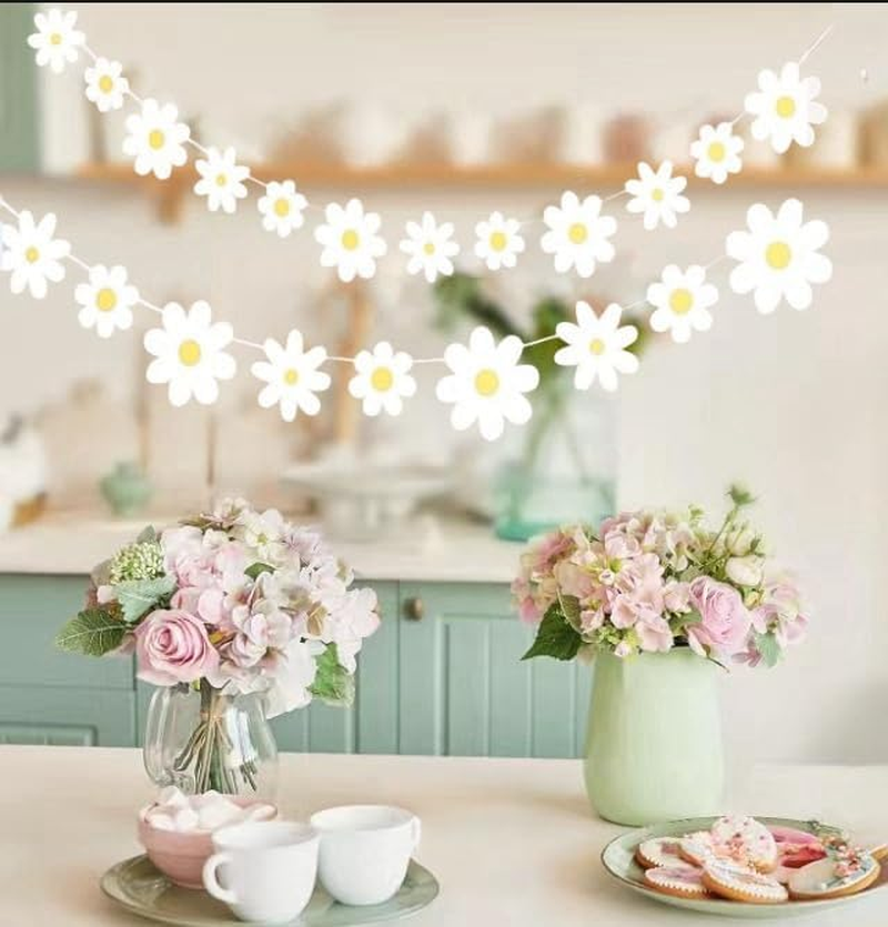 4 Packs Daisy Banner Garland Groovy Hippie Boho Birthday Party Decoration Banner Daisy Party Decoration Hanging Banner Flower Birthday Banner Daisy Paper Cutouts for Girl Birthday Decoration image number 3