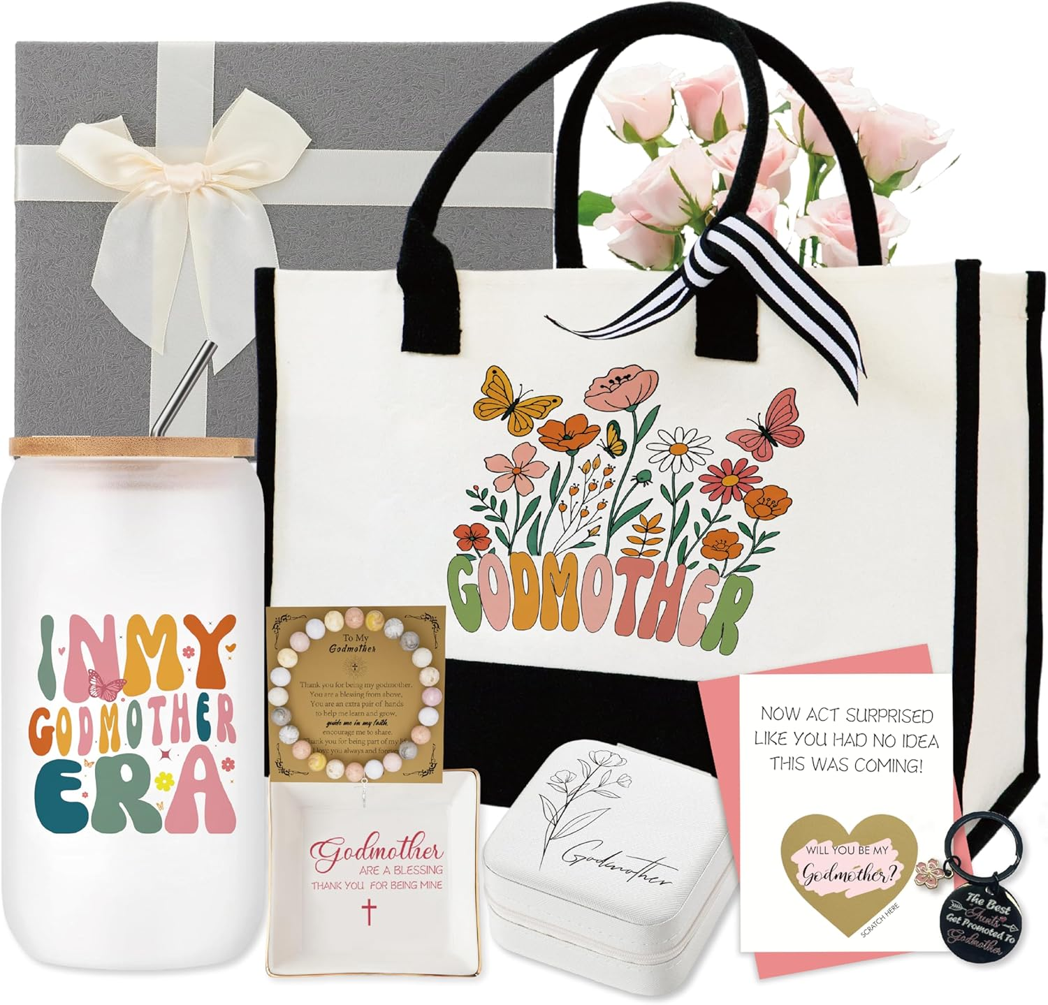 Godmother Proposal Gift 8 Pcs God Mother Gift Basket Set Will You Be My Godmother from Godchild Baptism Birthday Mother'S Day Christmas Gifts for Godmom Gifts for Women image number 2