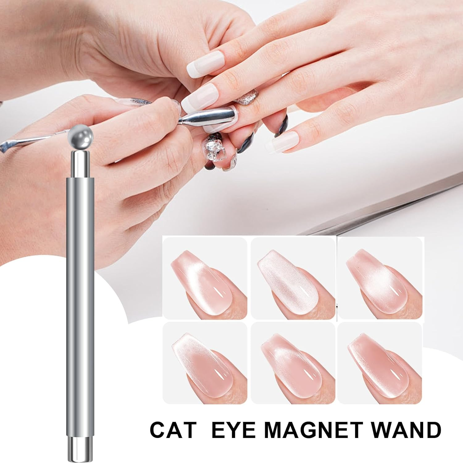 Lmyit Nail Magnet Tool - Kitten Eye Nail Magnet Tool 2-Tip - Ergonomic Grip Multi-Functional Beauty Gadget for Fingernails Polish Women Adults Teens