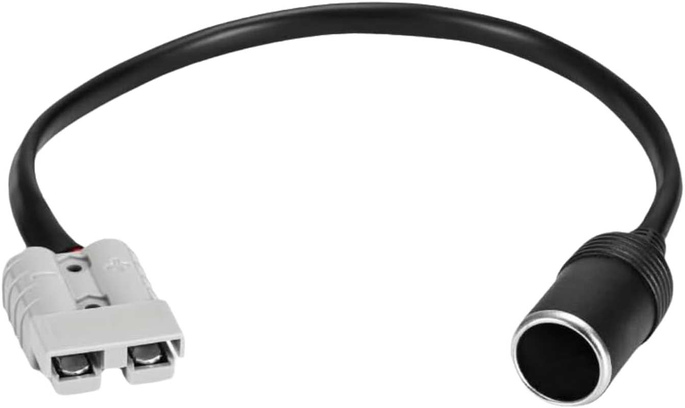 12V Cigarette Female Socket to Anderson Cable Cig Extension Wiring Kit with 50A Anderson Style Connector, for In-Car Small Appliances up to 250W Black