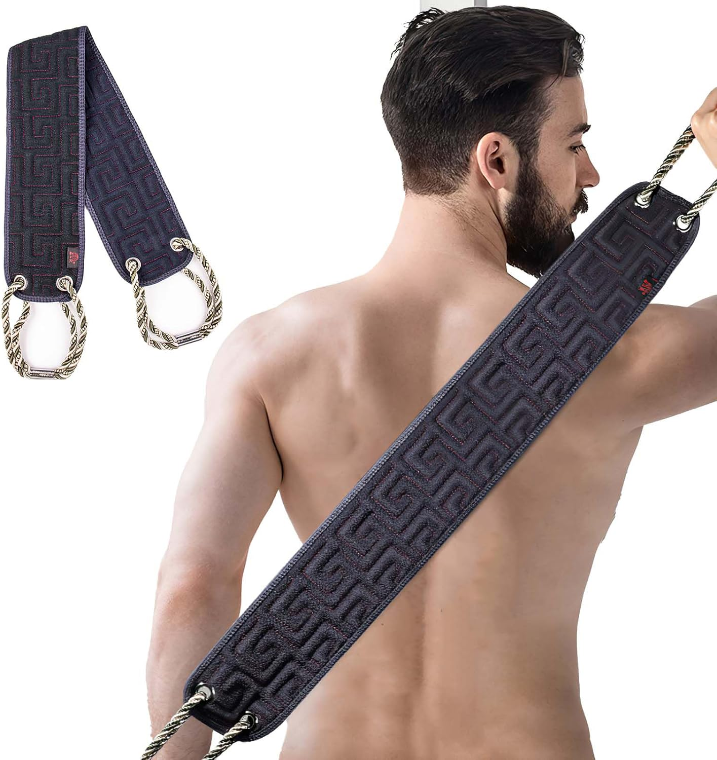 Exfoliating Back Scrubber for Shower, 37 Inches Back Washer with Handles, Exfoliating Washcloth Body Exfoliator Bath Tool to Scrub Your Body Deeply for Men & Women Exfoliation image number 2