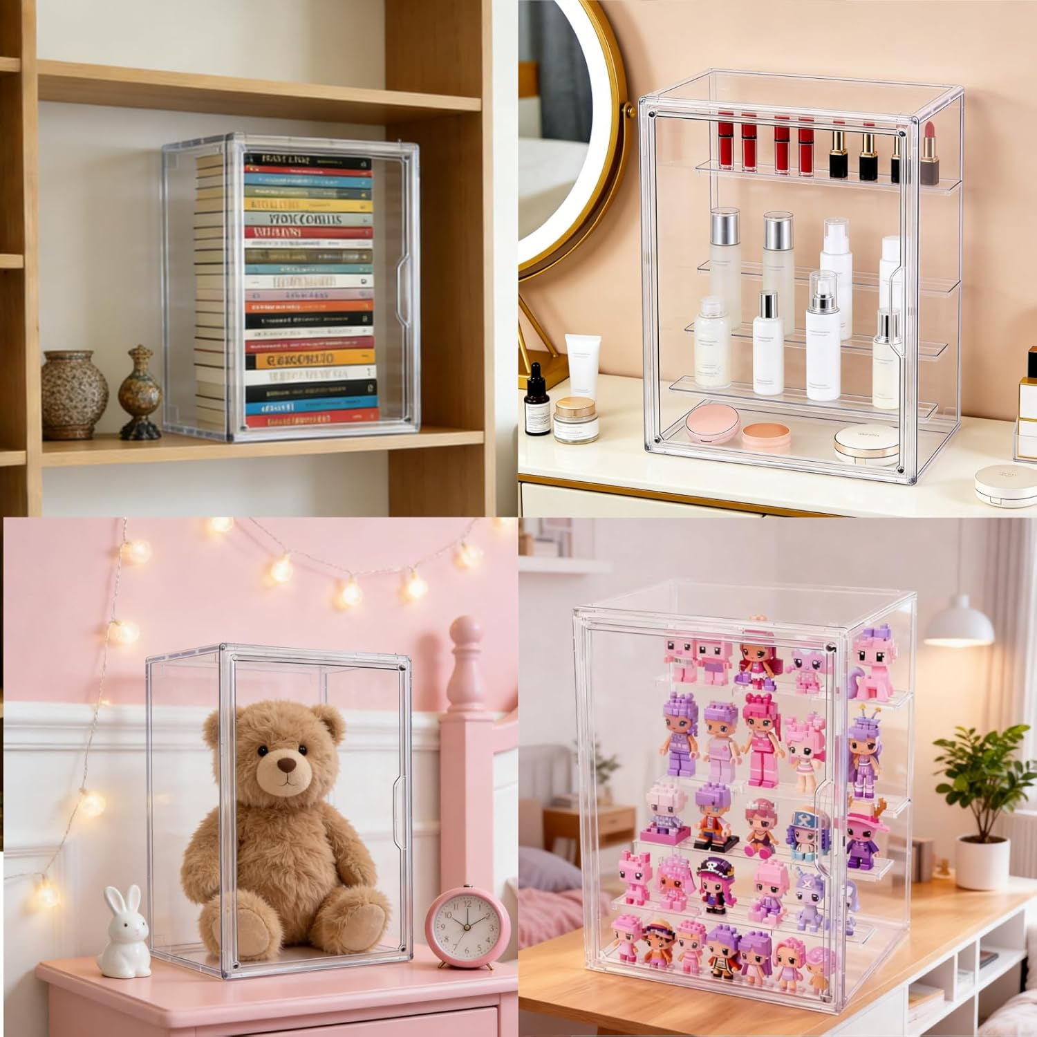 Powerful Acrylic Display Case for Collectibles, 5-Layer Stackable Clear Acrylic Box with Magnetic Movable Panels for  Pop Figure Toys Storage (36X27X22Cm) image number 6