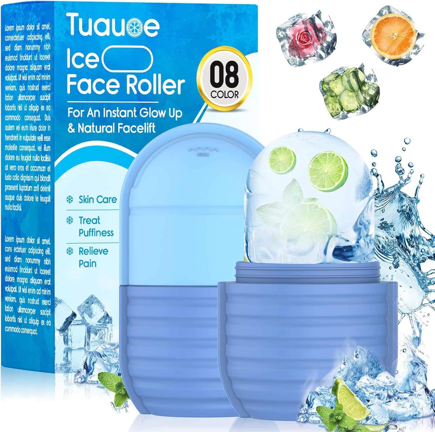 2Pcs Ice Roller for Face and Eye, Ice Face Roller, Reusable Silicone Ice Mold for Face, Facial Beauty Ice Roller Skin Care Tools for Shrink Pores anti Wrinkle Reduce Puffiness (Blue + Pink)