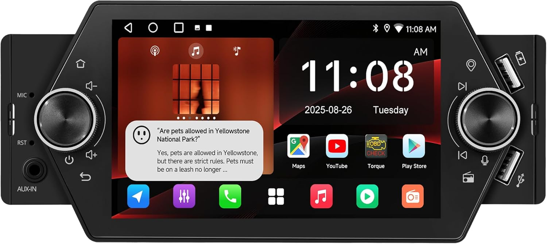 Single Din Car Stereo Wireless Carplay&Android Auto, 5-Inch Android Head Unit with Wifi/Bluetooth, USB QC 2.0 Fast Charging, GPS Tracking, Aux-In, Micro SD Card Slot, LRV, SWC, A5LG1A5T image number 4