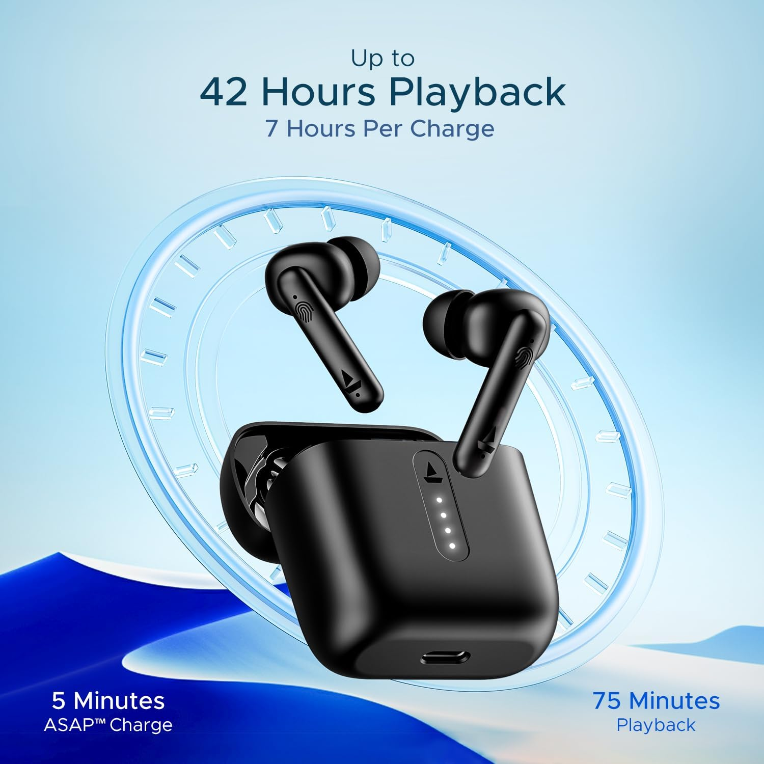 Boat Airdopes 141 Bluetooth Truly Wireless in Ear Earbuds with Mic, 42H Playtime, Beast Mode(Low Latency Upto 80Ms) for Gaming, Enx Tech, ASAP Charge, IWP, IPX4 Water Resistance (Bold Black), One Size image number 3