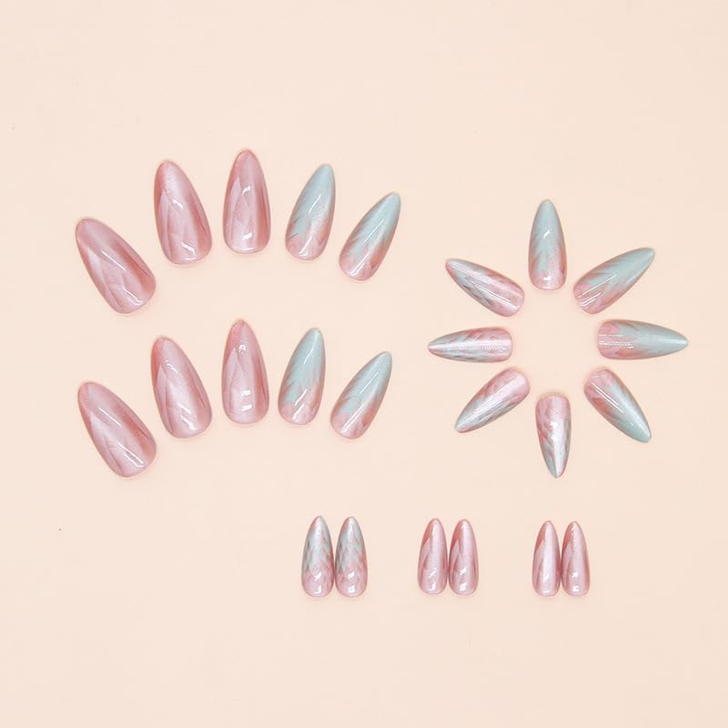 LYMCY Press on Nails, Gradient Cat Eye Nail, Artificial Nails for Women and Girls -24 Pcs image number 3