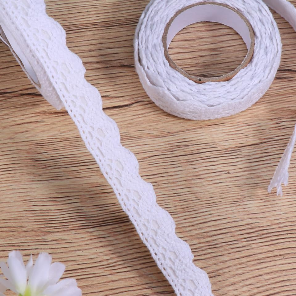 Lace Tape - Self-Adhesive Cotton Lace Ribbon for Scrapbooking Crafting and DIY Decor - Perfect for Diaries Cards and Gift Wrapping image number 7