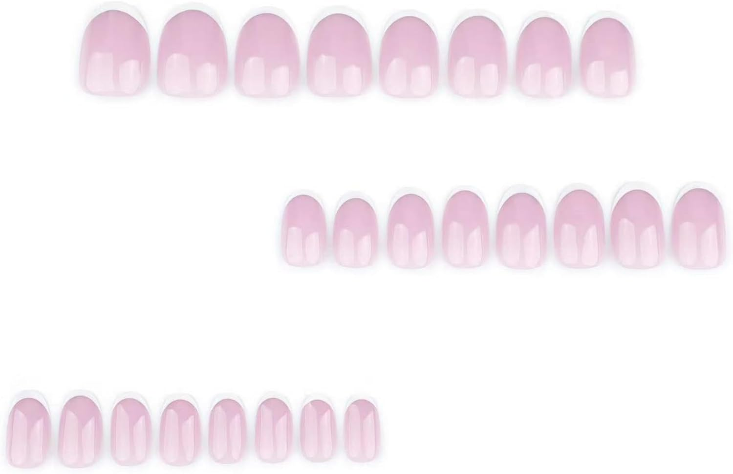 KAVI' S 24 Pcs Almond Stick on Nails, Glitter Pink Press on Nails Short Length, Stiletto Acrylic White Tip Fake Nails with Jelly Adhesive Tabs for Women Girls Nails Art