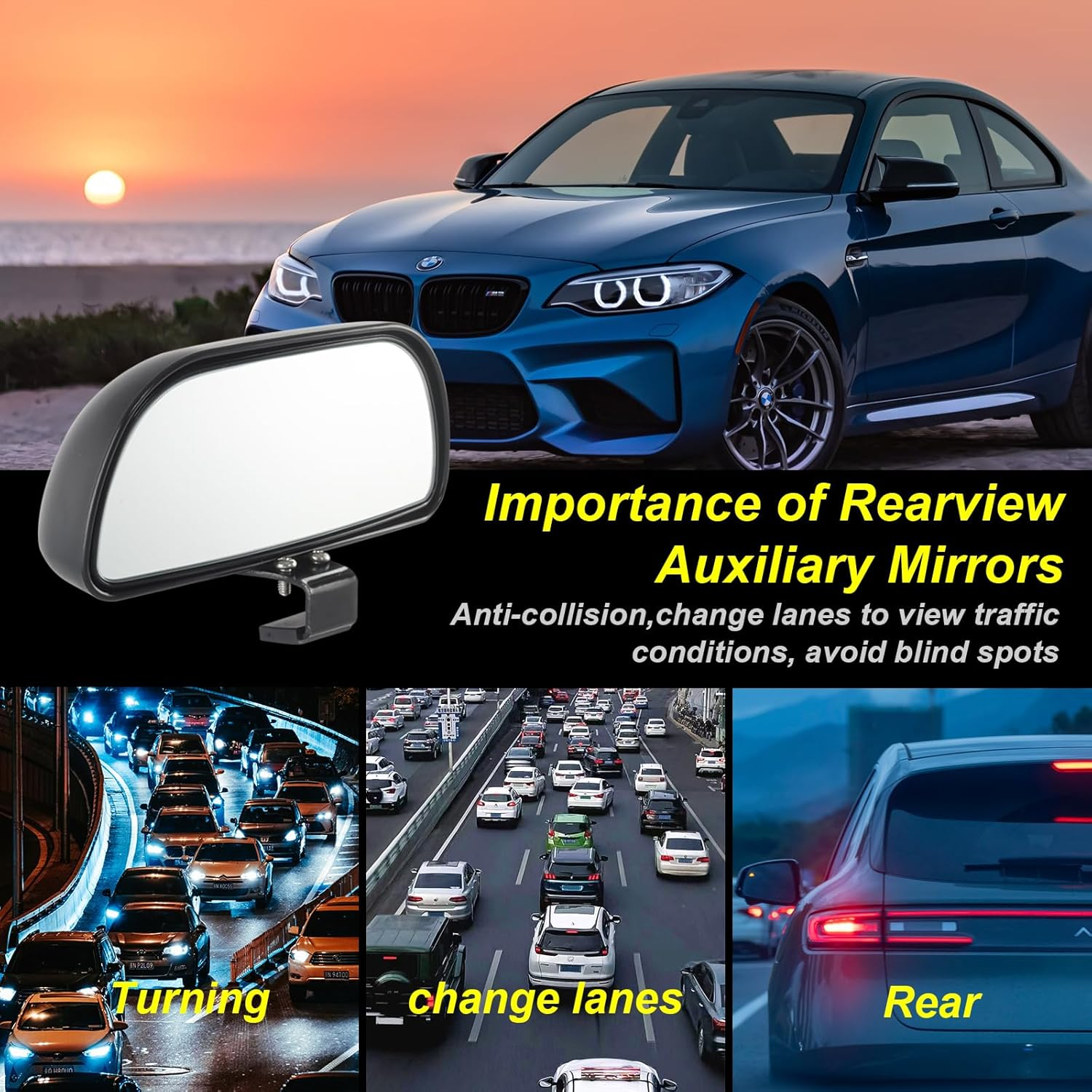 Blind Spot Mirrors for Trucks and Cars,Automotive Side View Concave Mirror Blindspot,360&deg; Large Convex Rearview Exterior Mirror Accessories for Truck and Car(1Pack Black) - 1Pack Black image number 2