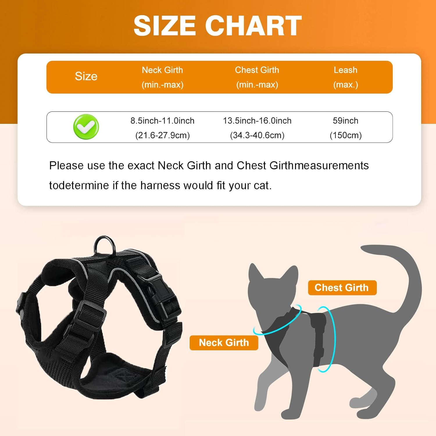 Cat Harness with Lead, Cat Harness with Lead, Escape Proof, Cat Lead with Harness for Cats, Cat Lead, Cat Harness Escape Proof, for Small and Large Cats (XS), Black image number 4