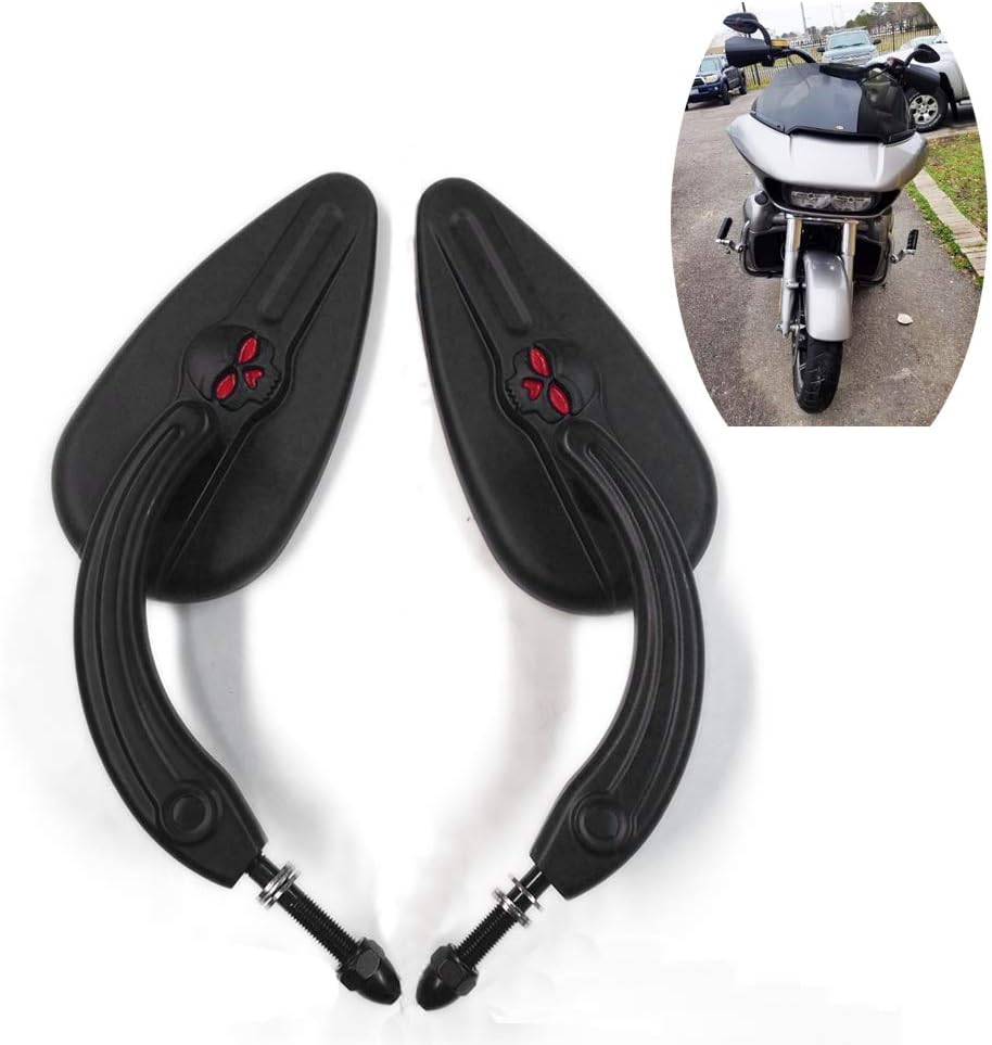 HTT Black Aluminum Teardrop Shape Skull Zombie Emblem Mirrors for Harley Sportster Dyna Touring Dyna Wide Glide EFI FXDWGI image number 3