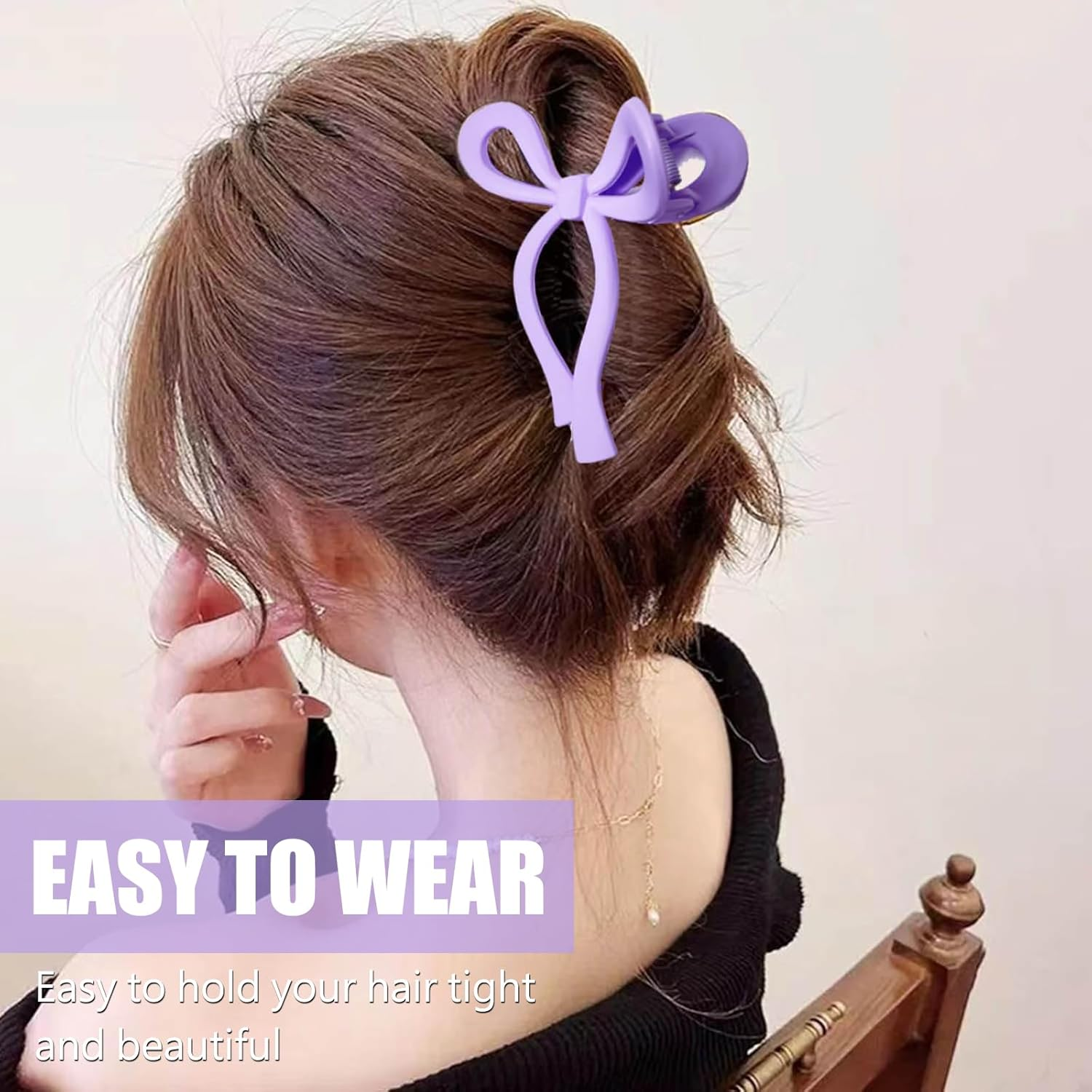 QEEYON Large Hair Claw Clips for Thick and Thin Long Hair 3.94 Inch(10 Cm) Pack of 6 Matte Bow Claw Clips for Women Fashion Hair Styling Accessories Hair Clips