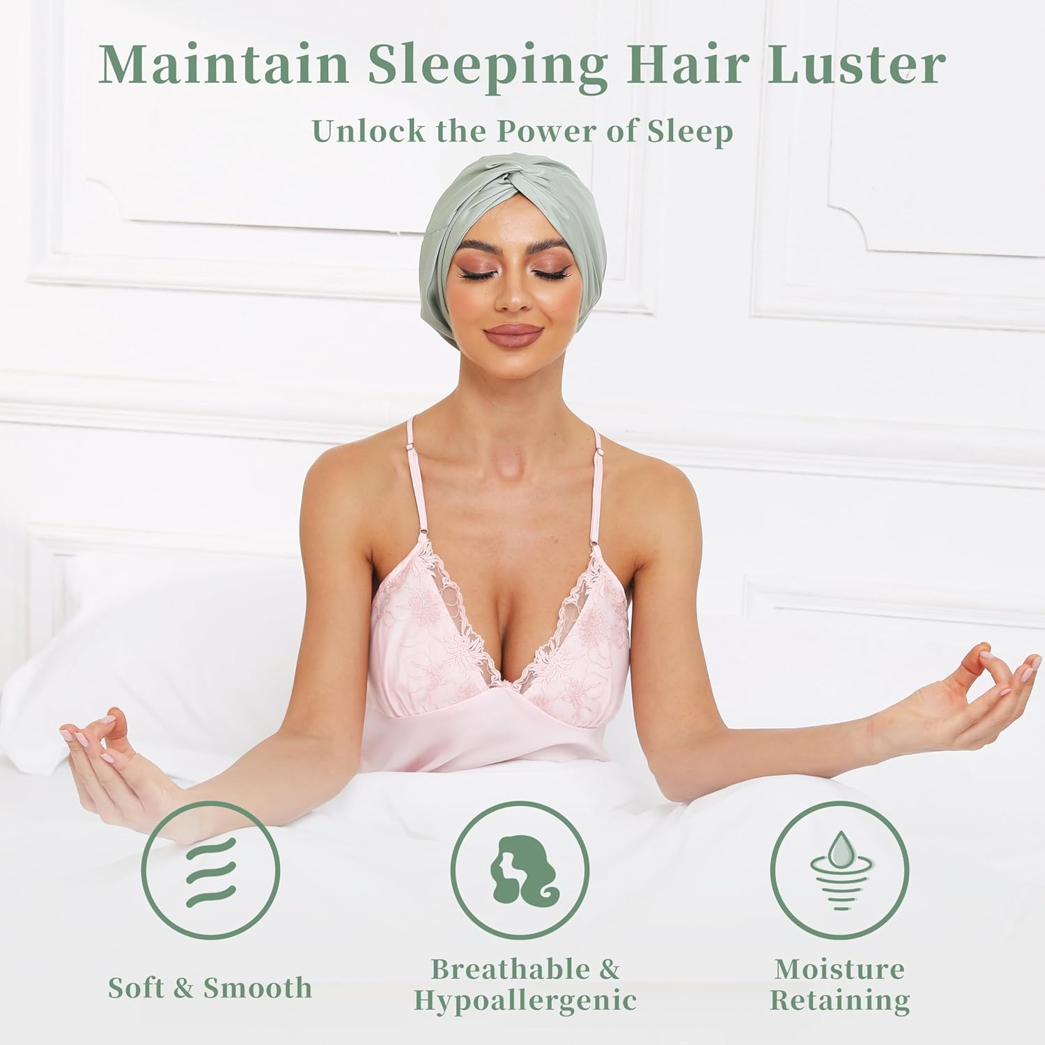 Silk Satin Sleeping Bonnet for Women: Men Adjustable Curly Hair Braid Wrap Night Cap Tie Elastic Drawstring Band image number 2