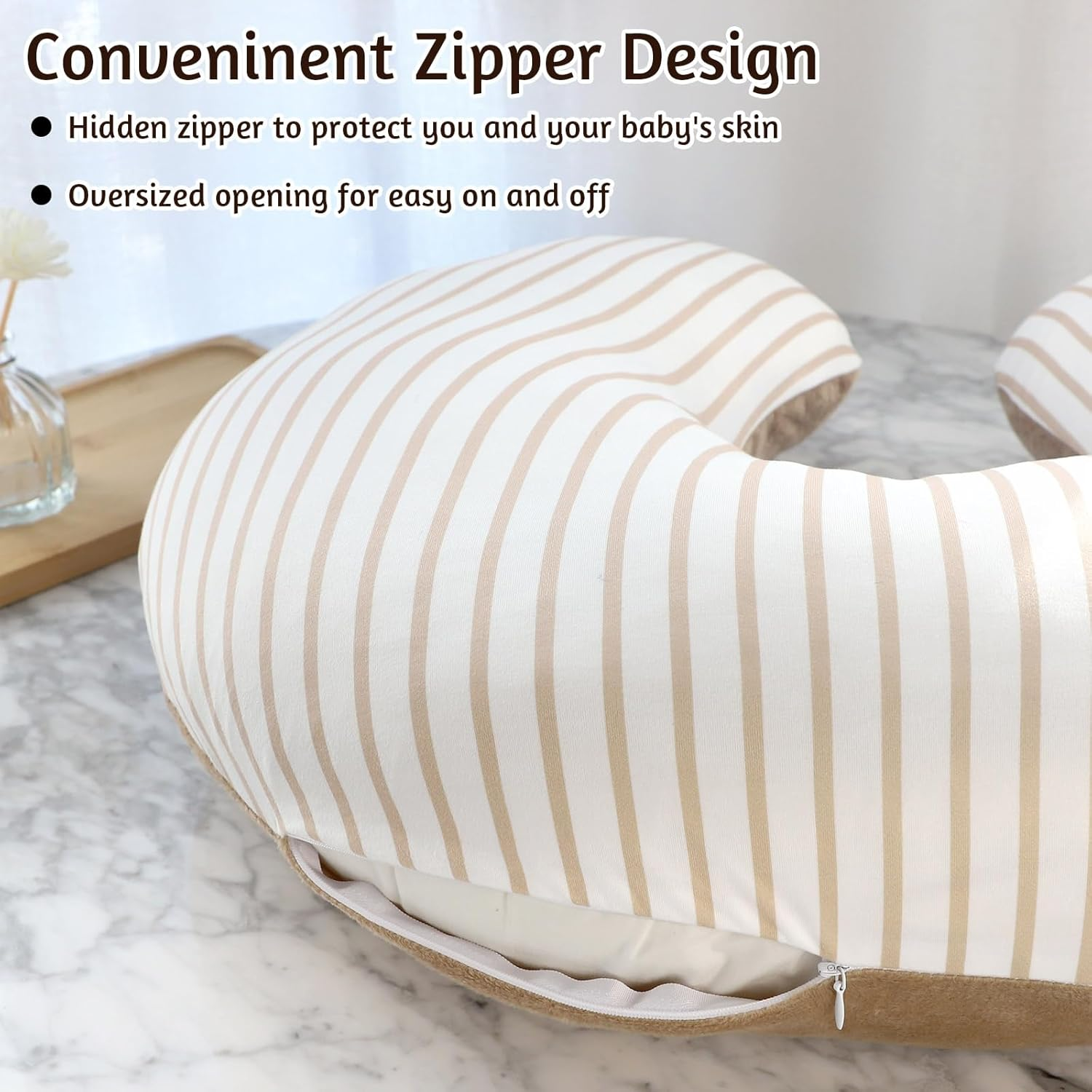 Nursing Pillow Cover 1 Pack, Removable Nursing Pillow Cover for Breastfeeding Pillows, Super Soft Comfortable Slipcover for Boy and Girls, Light Brown - Light Brown image number 3