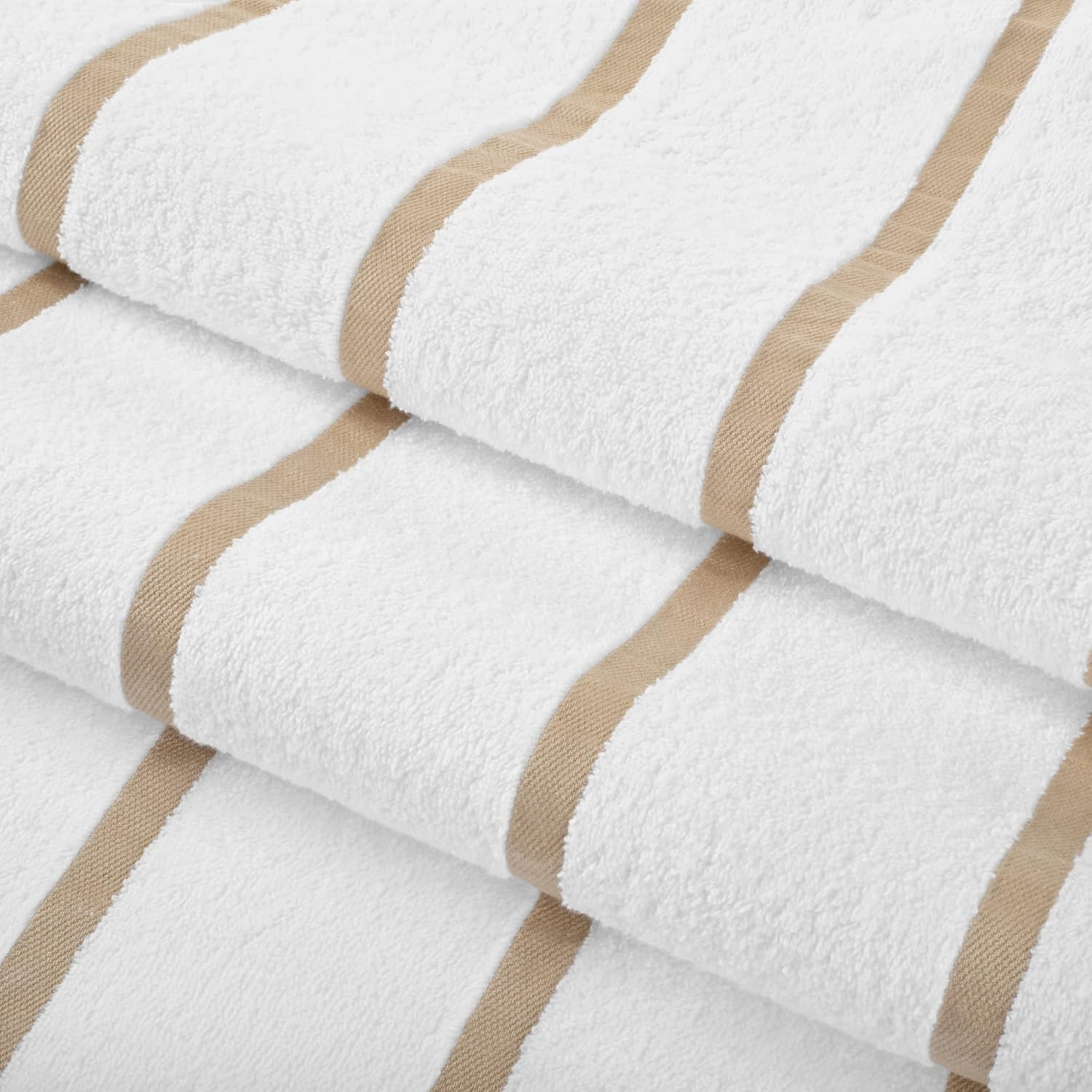 Arkwright Las Rayas Beach Towels - (Pack of 4) 100% Ring Spun Cotton Soft Quick Dry White Bath Towel, 480 GSM Towels for Hotel, Resort, Spa, Hot Tube, 30 X 60 In, Beige Stripes image number 7