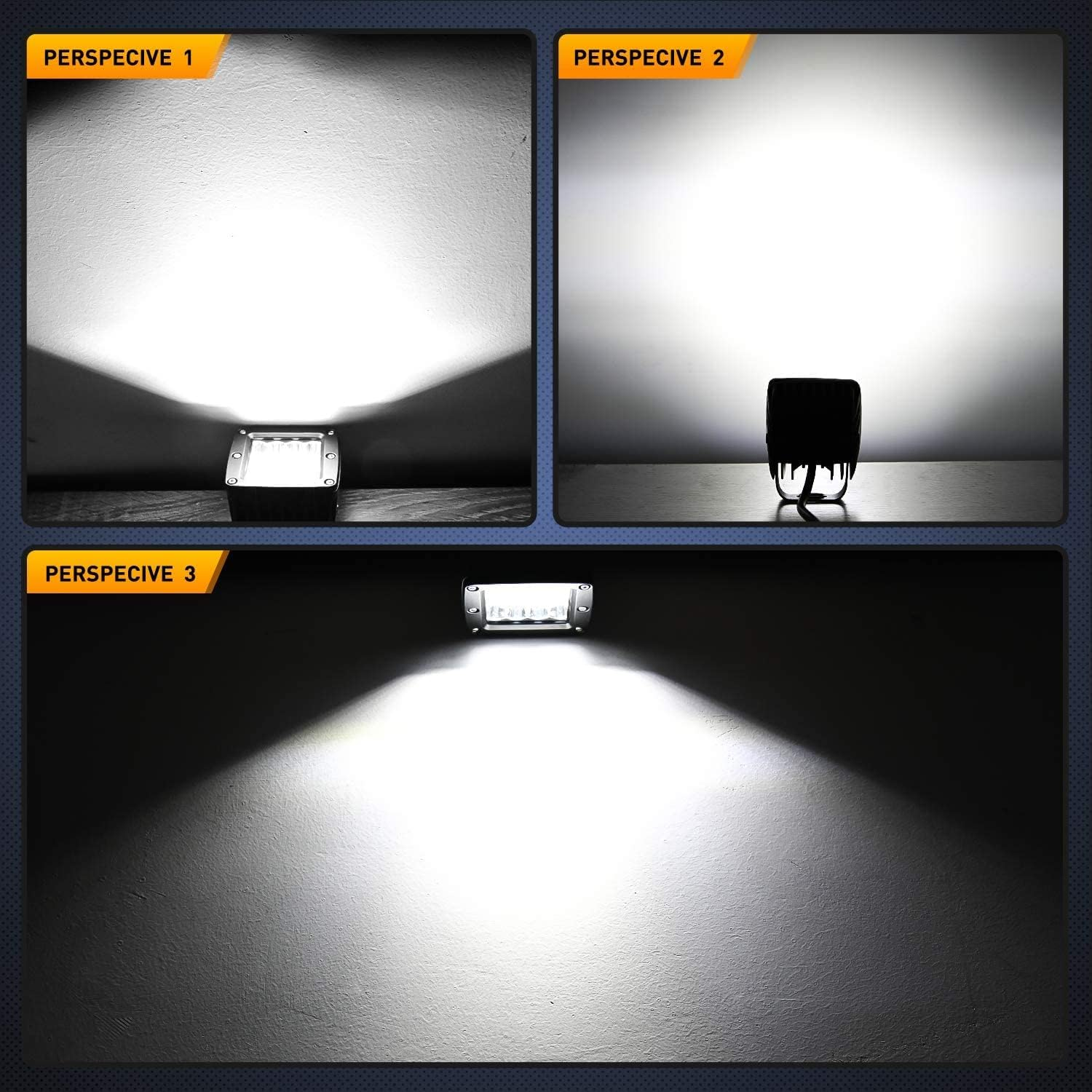 Nilight 2Pcs 3 Inch Led Pods Cubes 2-2.5 Inch Tow Hitch Mounting Brackets LED Backup Reverse Lights Rear Search Light Bar Wiring Harness Kit -2 Leads for SUV Truck Trailer image number 6