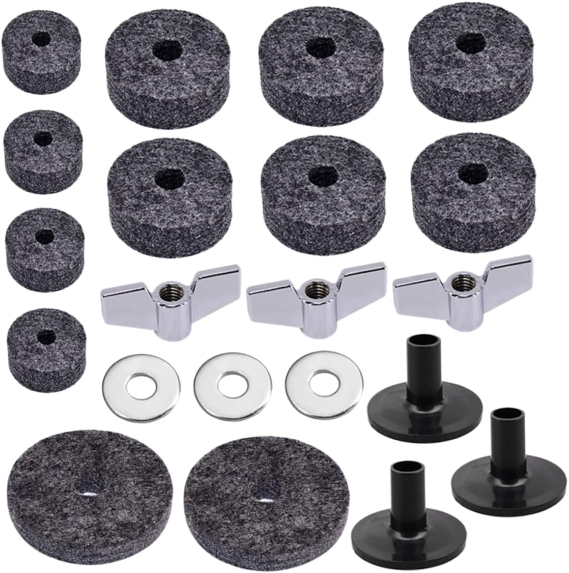 WESIEVYA 1 Set Drum Felt Pad Drum Practice Pad Kit Cymbal Cleaner Quick Release Cymbal Nut Hi Hat Clutch Buffing Polishing Wheel Drummer Performance Supply Grey Metal image number 4