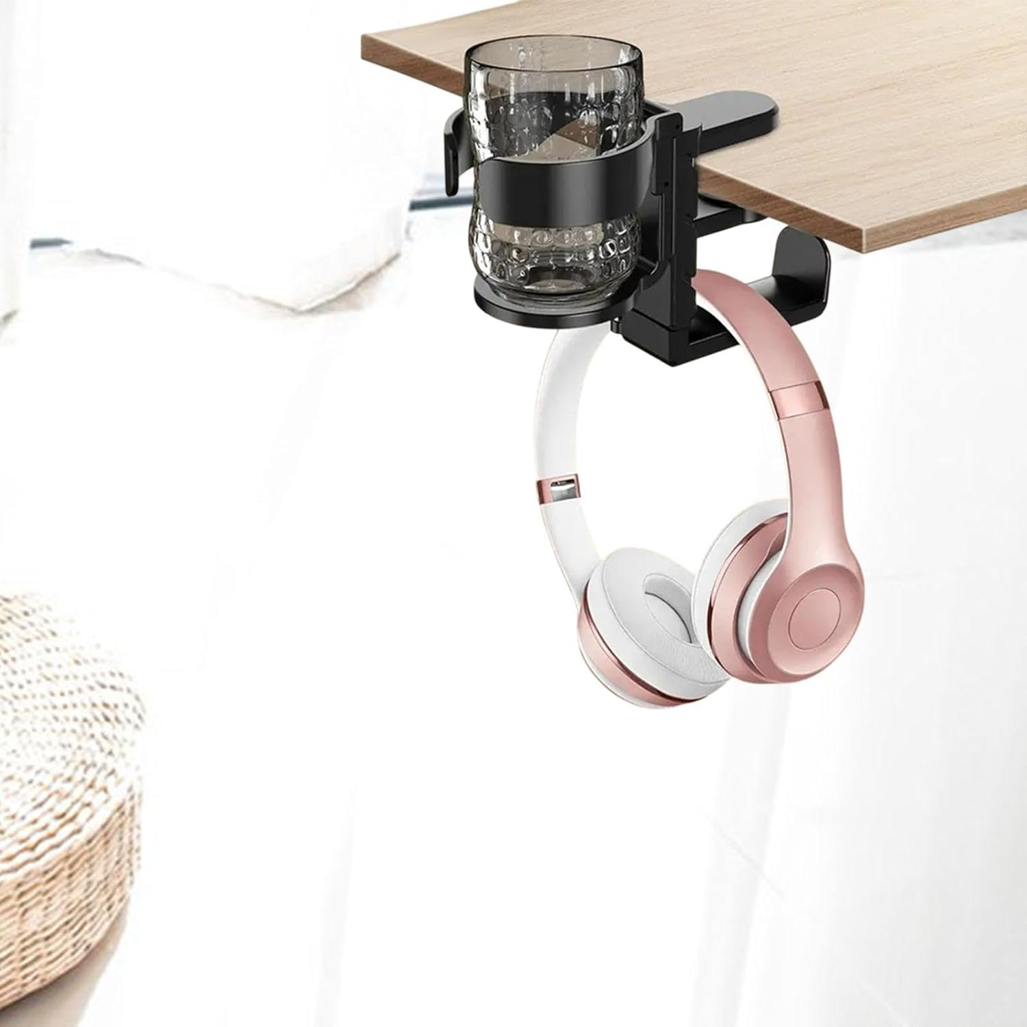 Generic Headphone Hanger with Desk Cup Holder under Desk Headphone Hanger for Desk Water Bottles image number 1
