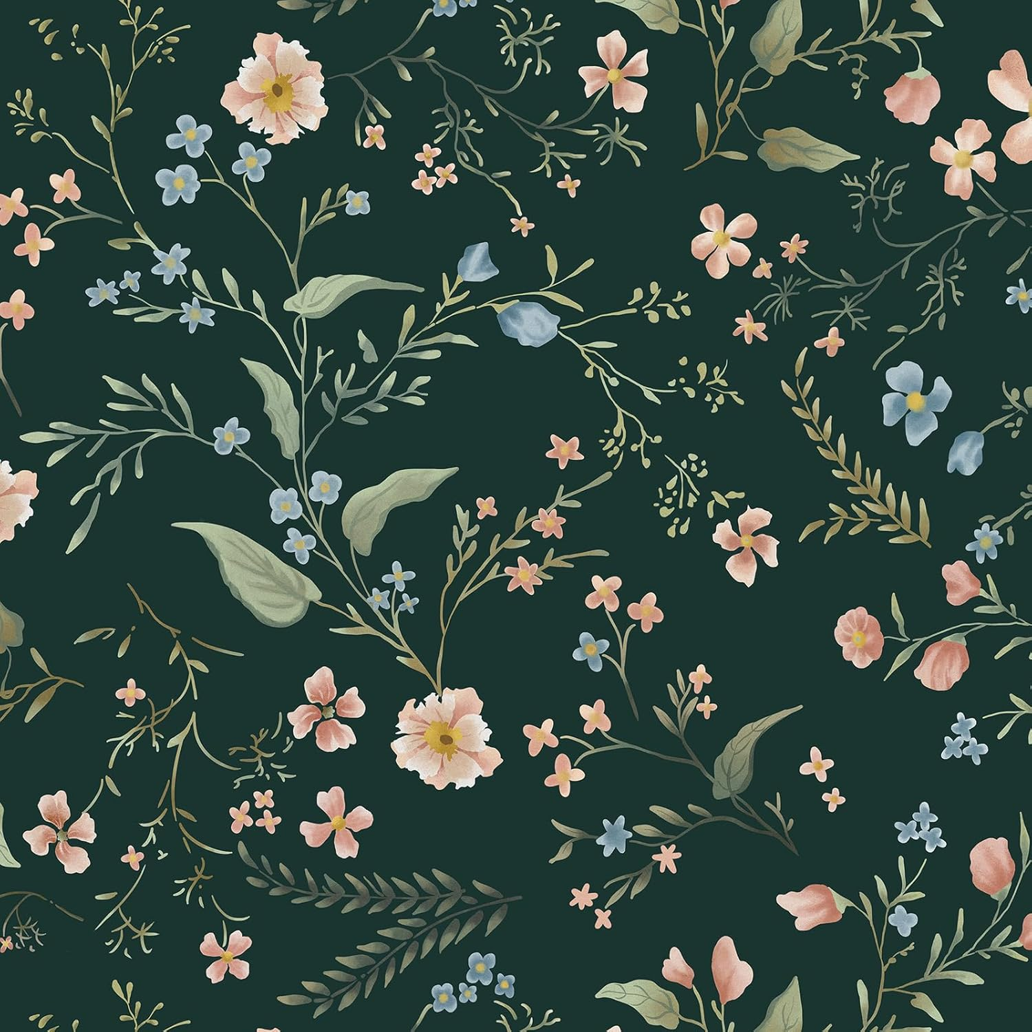 Eeecoming Floral Peel and Sick Wallpaper Vintage Wall Paper Green Contact Paper Flowers Removable Self Adhesive Wallpaper for Bedroom Bathroom Cabinets Vinyl Roll 17.3"X196.8"