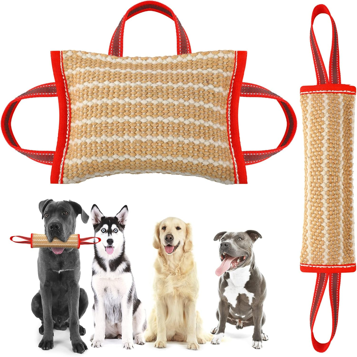 Libima 2 Pcs Dog Bite Pillow Tug Toy Dog Pillow with Strong Handles Tug of War Training Tools Toy Linen Pad for Puppy Young Small Medium Pets Interactive Play Training image number 3