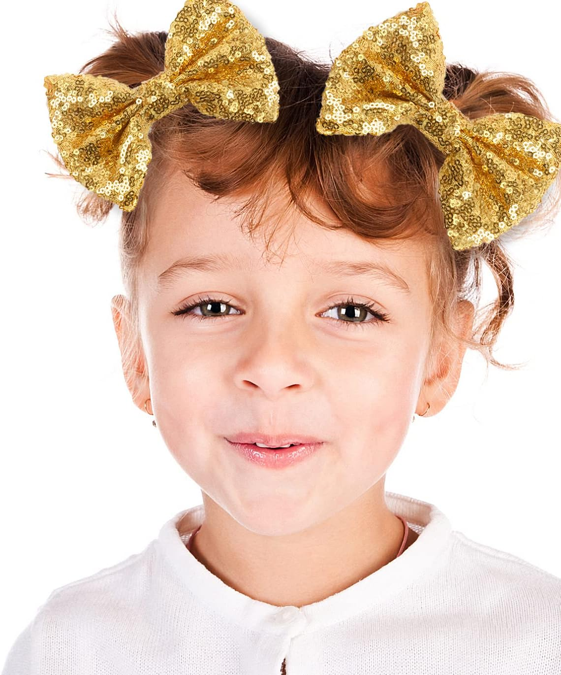 12 Pieces Sequin Bows for Girls 4.7" Large Cheer Hair Bow with Alligator Clips Hair Accessories for Kids Toddler Cheerleaders Teen Girls College Sports (Gold) - Gold,Silver image number 7