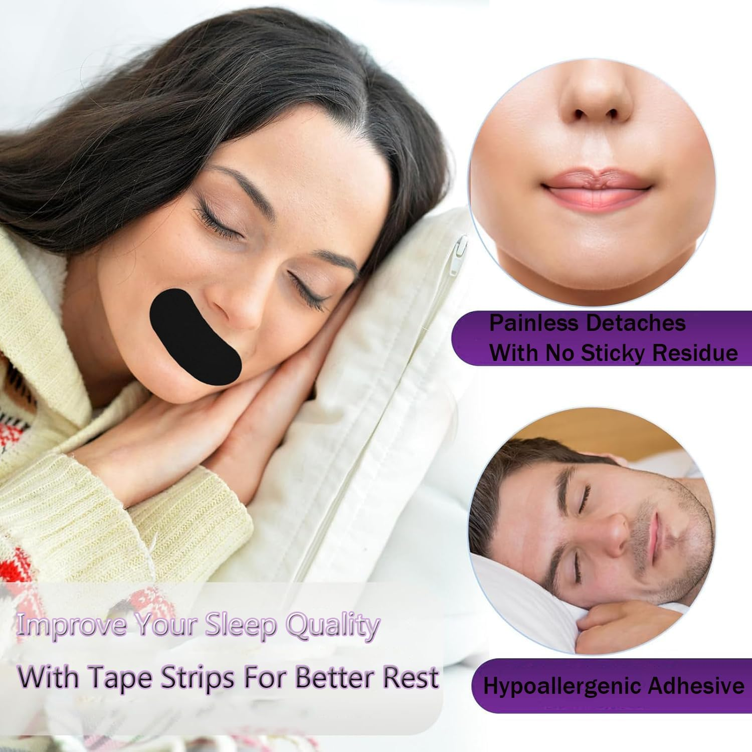 Mouth Tape for Sleeping,30 Pack Mouth Tape for Sleeping Specially Designed for Lip Contact,Prevent Mouth Breathing and Enhance Nasal Airflow,Improve Sleep Quality Snoring Aids for Men & Women - Black image number 5