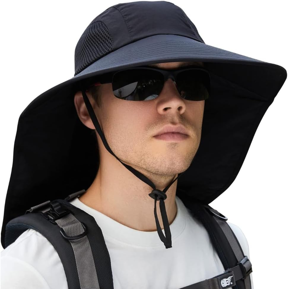 Legionnaire Sun Hat with Neck Flap for Men & Women - Wide Brim Bucket Hat, UPF 50 UV Protection, Boonie Beach Hat with Chin Strap, Ponytail Hole, Perfect for Fishing, Hiking, Camping, Gardening