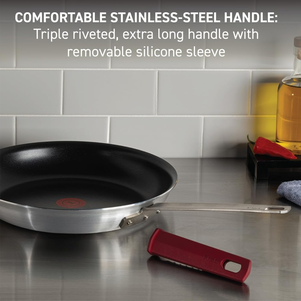 T-Fal Professional VX3 Brushed Nonstick with Stainless Steel Handle Fry Pan 12 Inch, Oven Broiler Safe 400F Cookware, Pots and Pans, Restaurant Grade, Certified by the NSF and CBA, Black image number 6