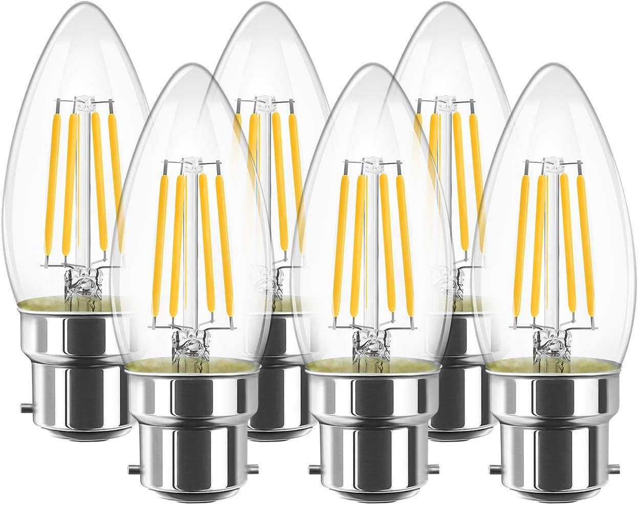 LVWIT 6W B22 LED Candle Filament Bulb, Bayonet Light Bulb,60W Incandescent Bulb Equivalent,2700K Warm White C35 Led Bulbs, 806Lm, Retro Light Bulb, Non-Dimmable (6-Pack) image number 3