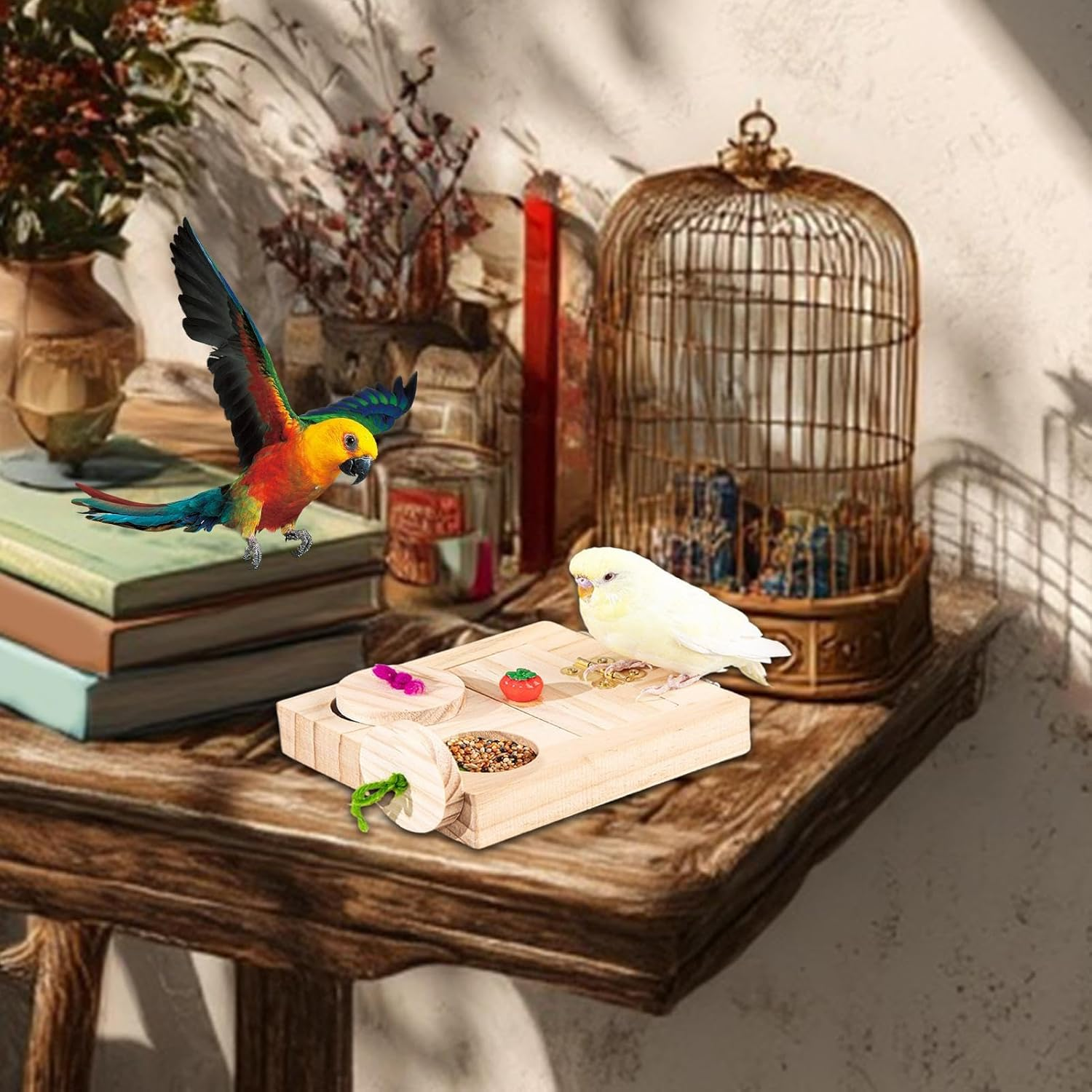 Parrot Foraging Toys | Wood Bird Enrichment Toys,Chewing Feeder Interactive Playground Safe Beak-Healthy for Beak Stimulation Flight Exercise Cage Enrichment Travel image number 2