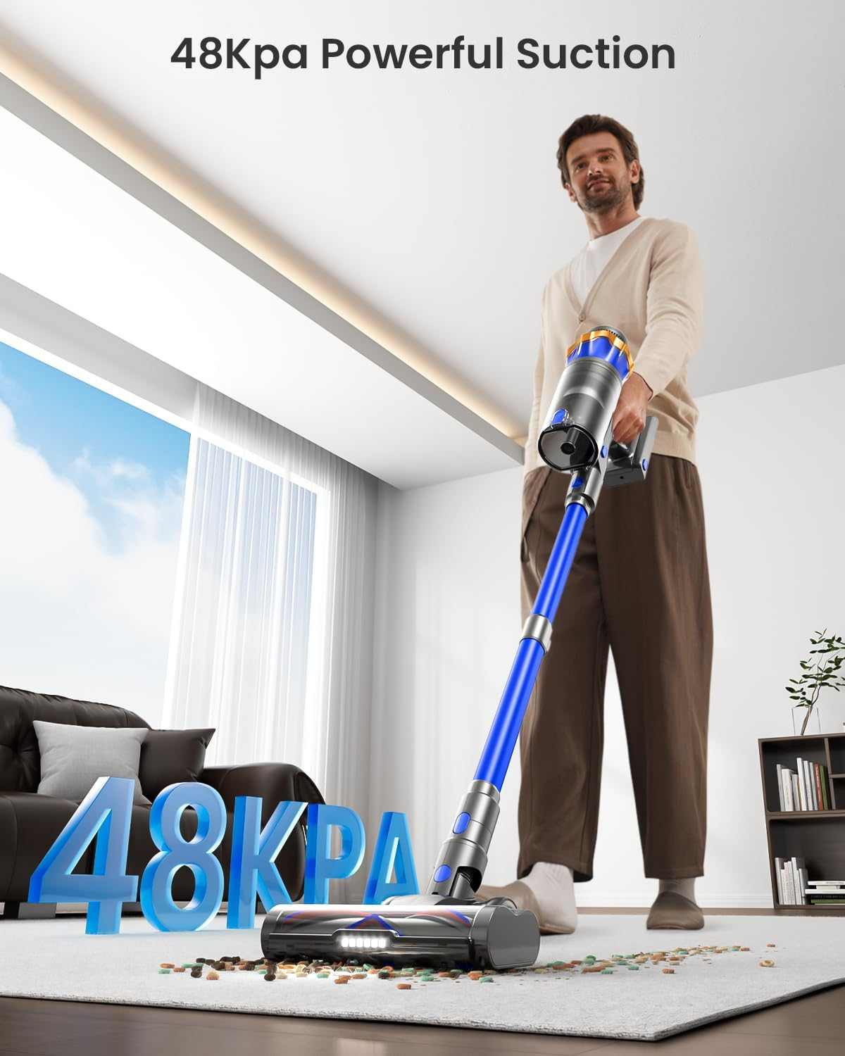 Cordless Vacuum Cleaner, Upgraded 580W 48KPA 65Mins Cordless Stick Vacuum Cleaner with Self-Standing and Touch Screen, Anti-Tangle Wireless Vacumm, Vacuum Cleaners for Home/Pet Hair/Carpets/Floors image number 5