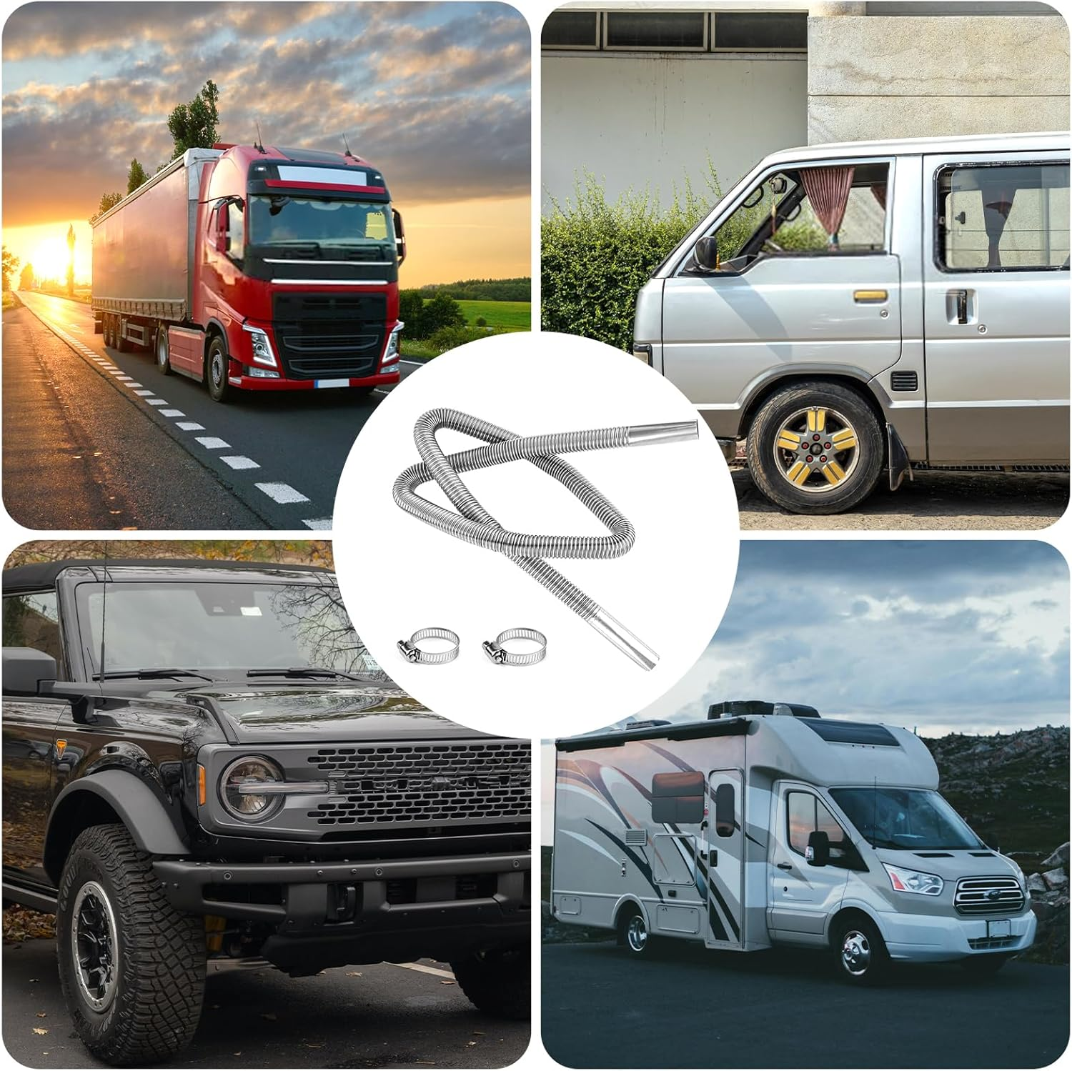 47.2In Diesel Heater Exhaust Pipe, 1" Inner Diameter Flexible Exhaust Tubing Stainless Steel Parking Air Heater Exhaust Hose Generator Exhaust Extension Pipe Car Accessories image number 1