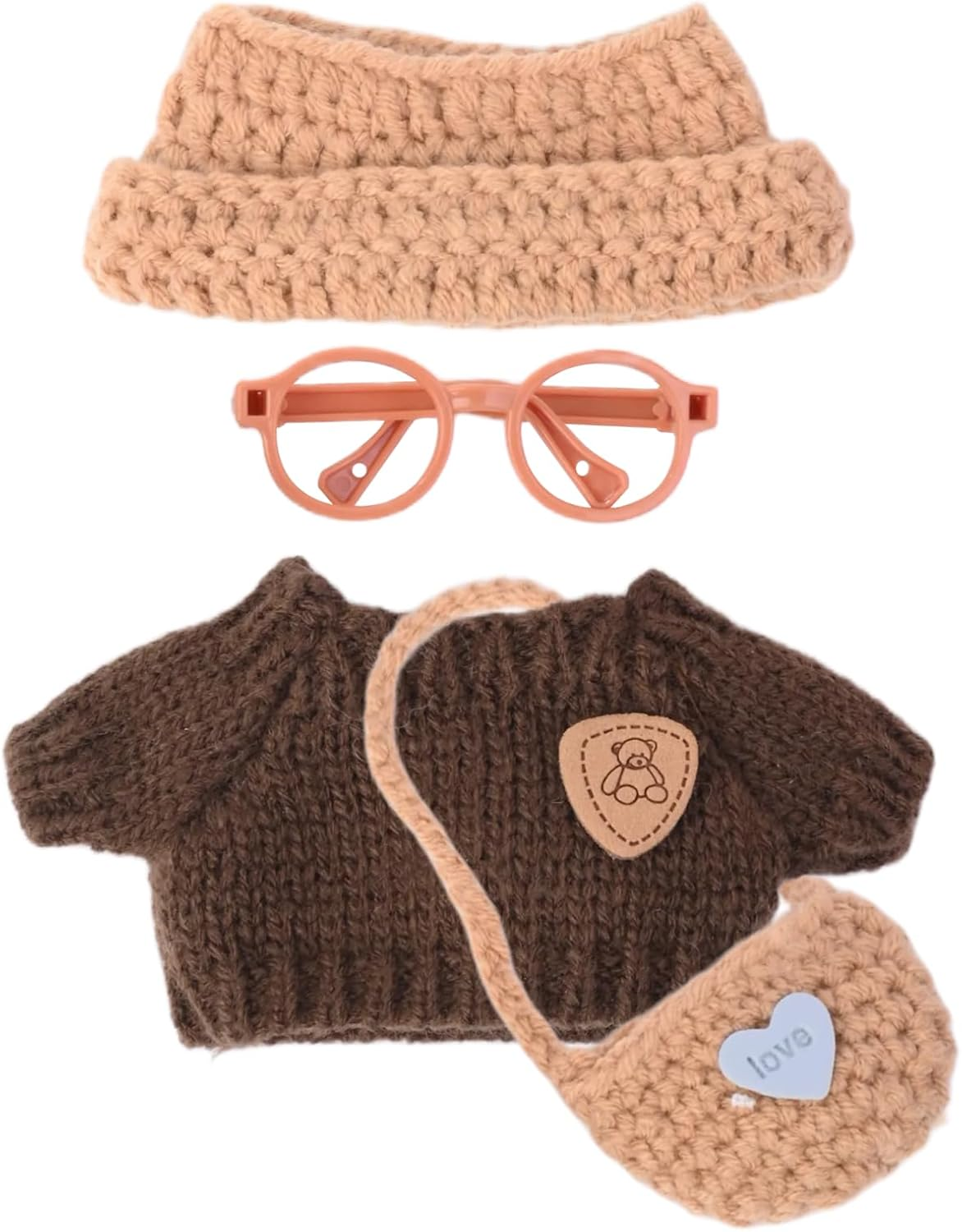 Clothes for Labubu(No Doll), Handcrafted Knit Mini Sweater Outfit and Glasses Compatible with 17Cm Plush Dolls image number 3