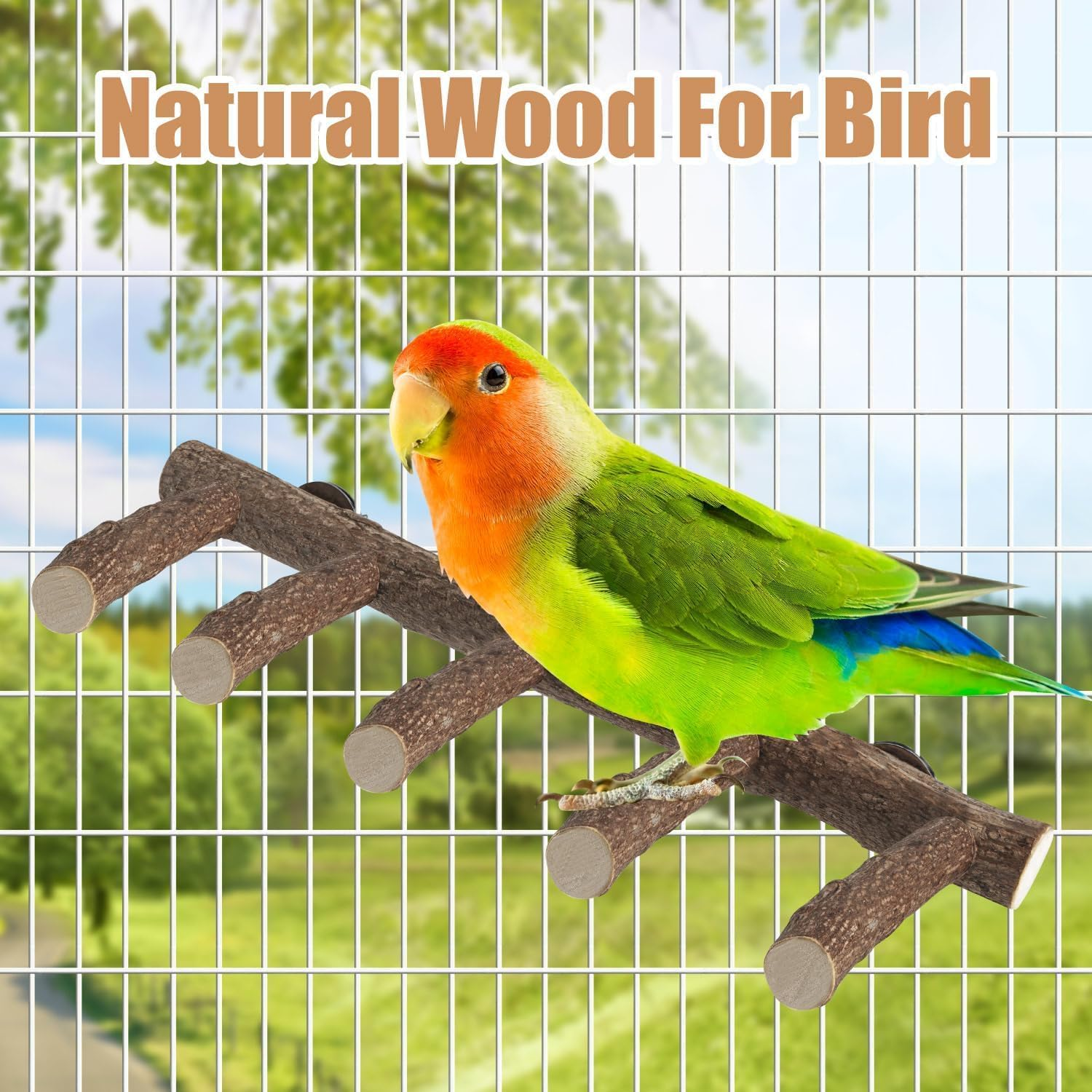 Parrot Wood Stand for Cage, 12.2Inch Length Parrot Perch, Natural Bird Ladder for Small Medium Parrot, Conures, Hamster, Parakeets, Cockatiels image number 1