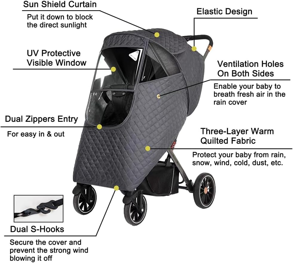 Winter Stroller Weather Cover, Stroller Raincoat, Universal Windshield Cover,Three Layers of Cotton, Two-Way Adjustment, Environmentally Friendly Material, Comfortable and Breathable image number 4