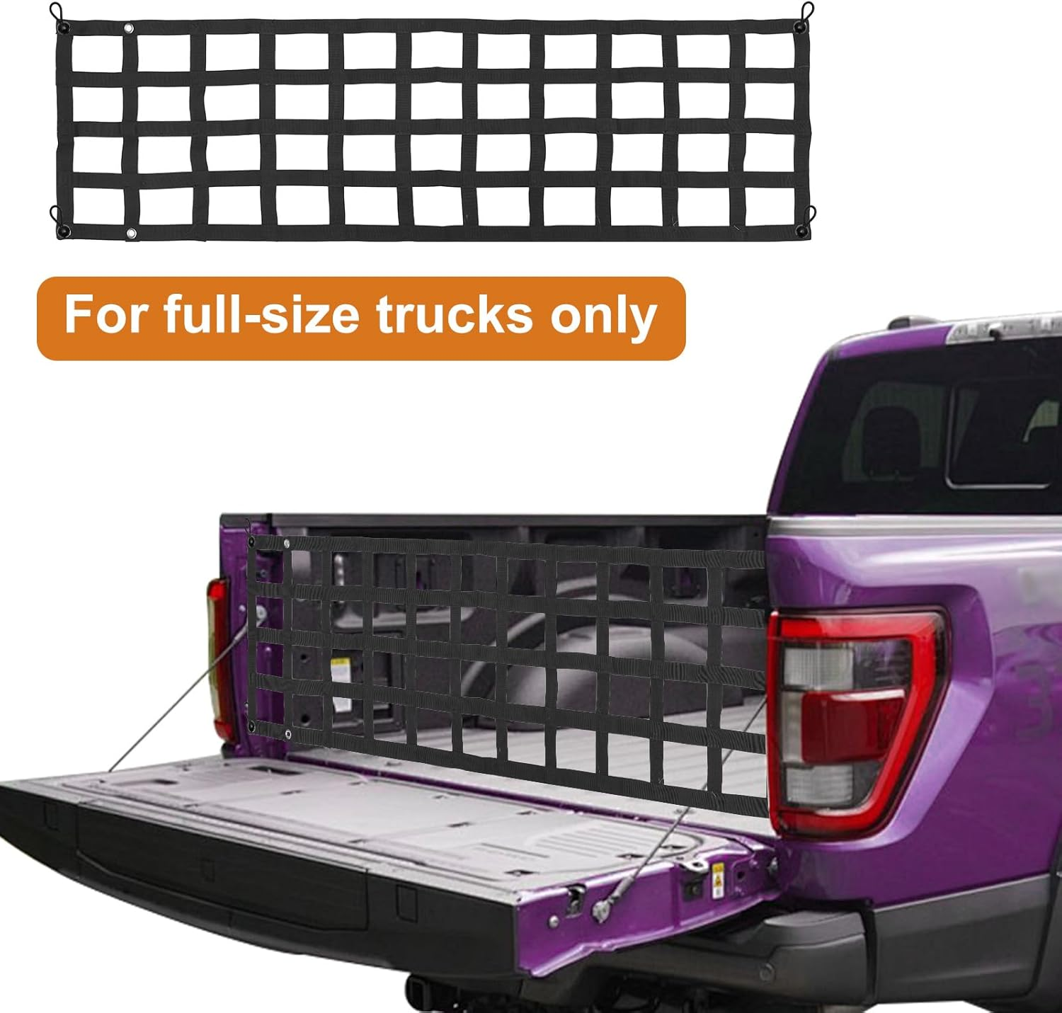 Tailgate Net for Pickup Truck Bed, Black 58.86X17.32In Mesh Tail Gate with Carabiner & Elastic Rope for Full Size Truck Cargo Trucks Bed Divider Truck Bed Net image number 5