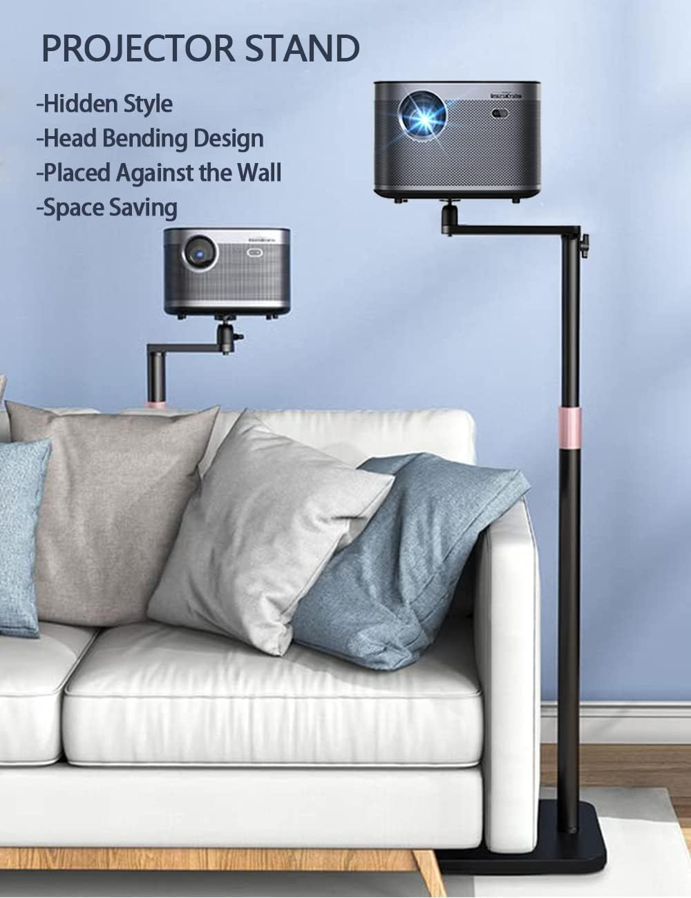 Projector Stand, Floor Mount with Adjustable Height 50-135Cm, Universal Projector Ceiling Mount 360&deg; Rotatable for Home & Office (Black-135Cm) image number 2