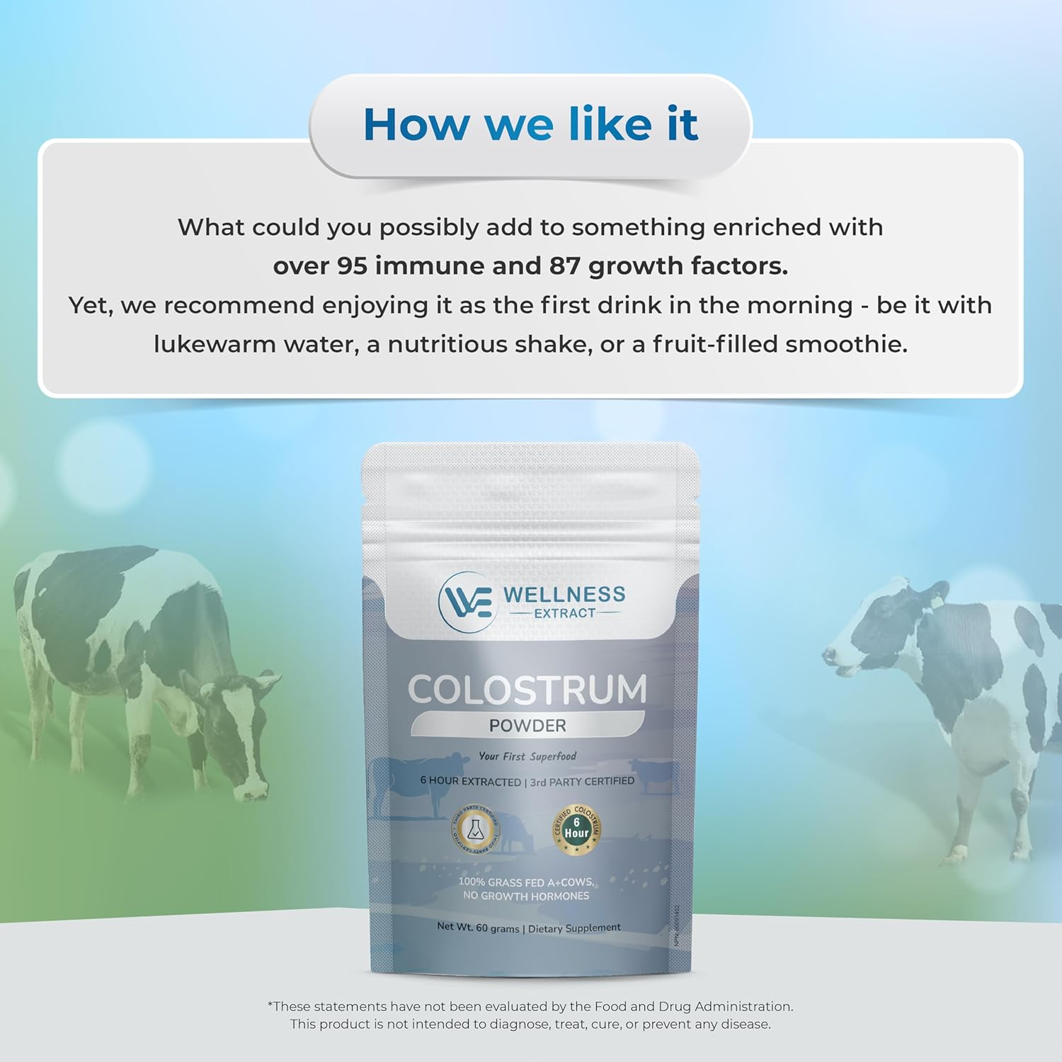Wellness Extract Bovine Colostrum Powder Rich in Protein & Lactoferrin- the True Supplement for Immune Support, Gut Health - 60G image number 3