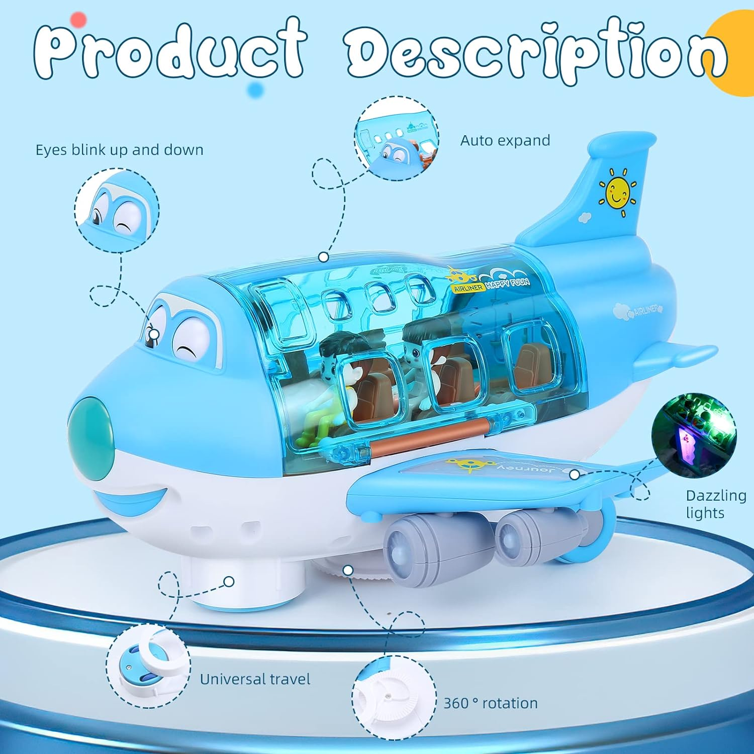 Aeroplane Toys Electric Toy Plane Gifts for Boys Girls Children Stunt Electric Aircraft Toy with Light Effects Passenger Airplane Simulation Model 360&deg; Rotating image number 1