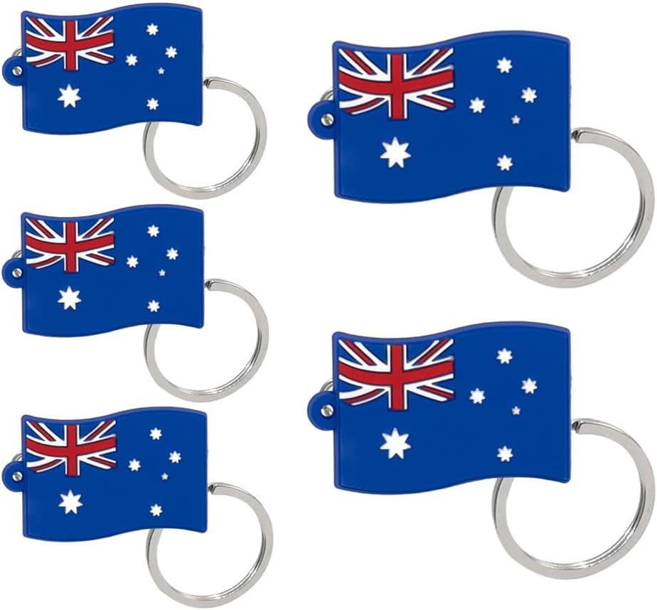 Lyhaogao 5Pcs Australian Flag Key Chain,Cute Soft Rubber Keyring Pendant for Backpack, Handbag Decor, Lightweight Durable Country Themed Accessory,For Travel and Everyday Use