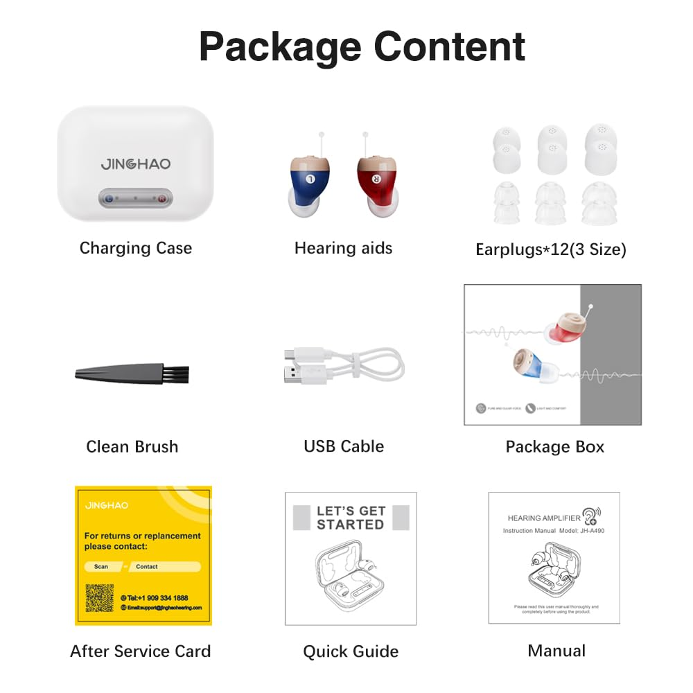 JINGHAO Hearing Aids for Seniors, Rechargeable Hearing Aid Amplifiers Devices with Noise Cancelling Clear Sound, Superior Sound Quality for Adults Women Men Hearing Loss, Auto On/Off image number 4