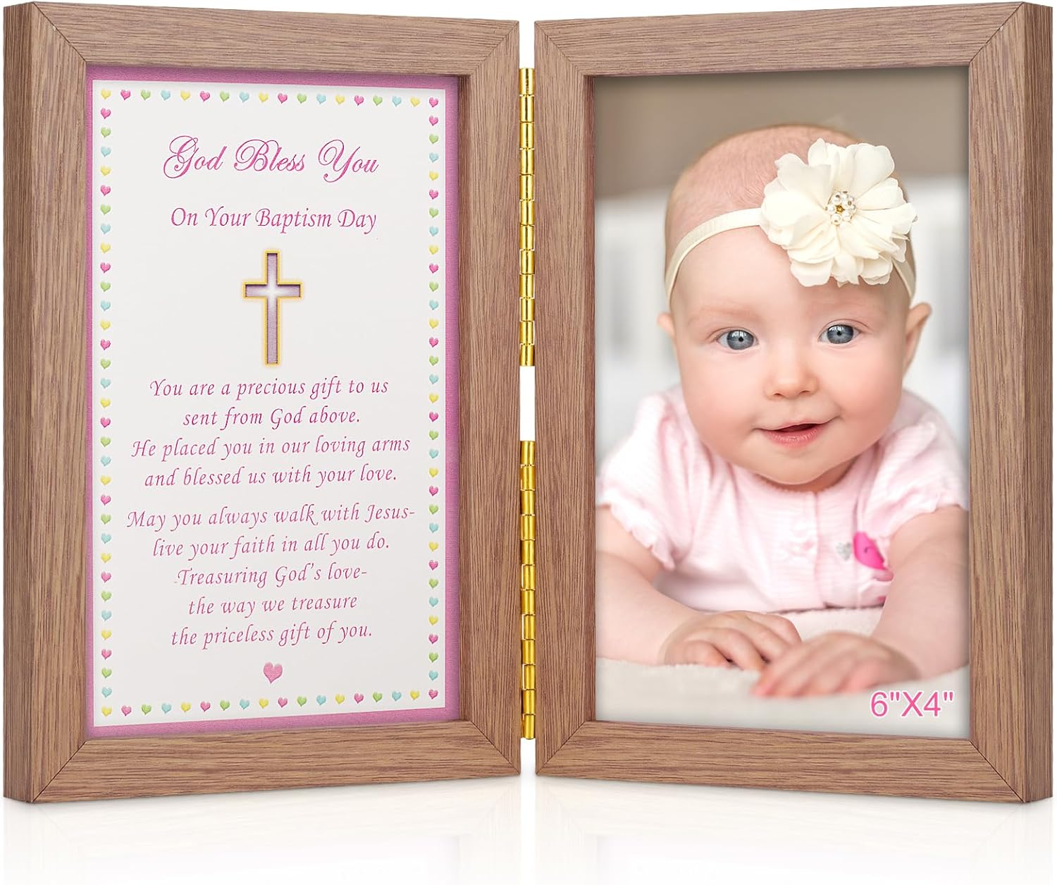 Baby Baptism Picture Frame - Baptism Photo Frame for Girl,Baby Keepsake Photo Frame,Christening Gifts for Girls,With Warm and Touching Blessing of Words"God Bless You " Double Frame (4 X 6 Inches)
