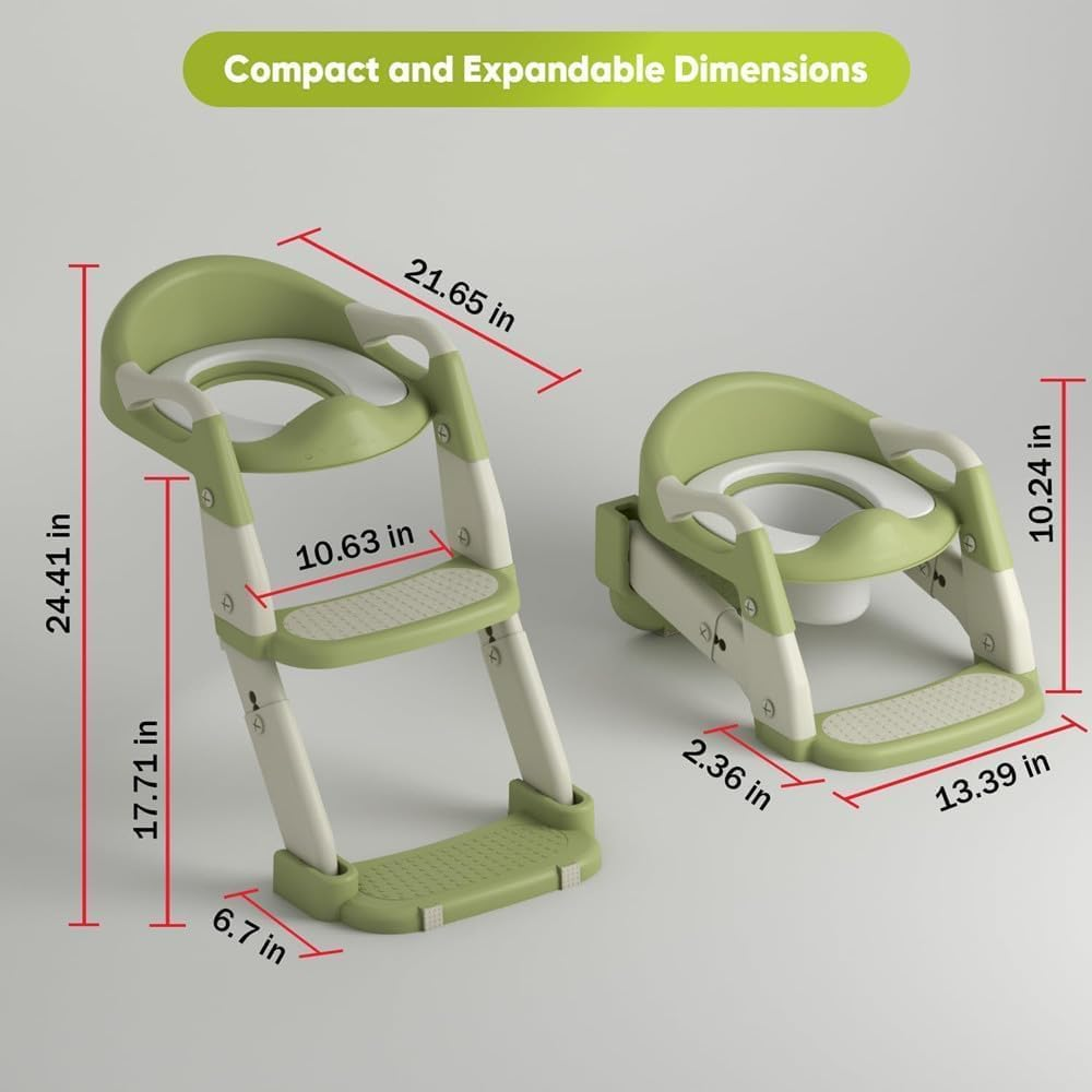 Uandhome Potty Training Seat,3-In-1 Toddler Potty Training Toilet Seat with Foldable Ladder for Kids Boys Girls, Adjustable Height Potty Chair with Anti-Slip Steps Safety Handles Soft Cushion(Green) image number 1