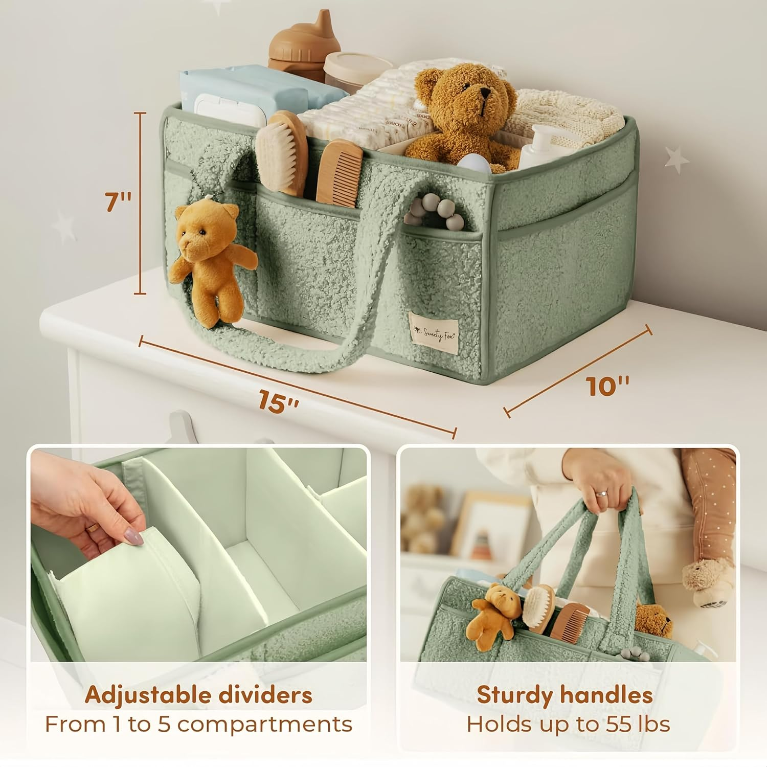 Nappy Caddy Organiser Baby Bag Diaper Caddy Storage Basket for Diapers and Wipes Portable Shower Gifts Travel Essentials image number 1