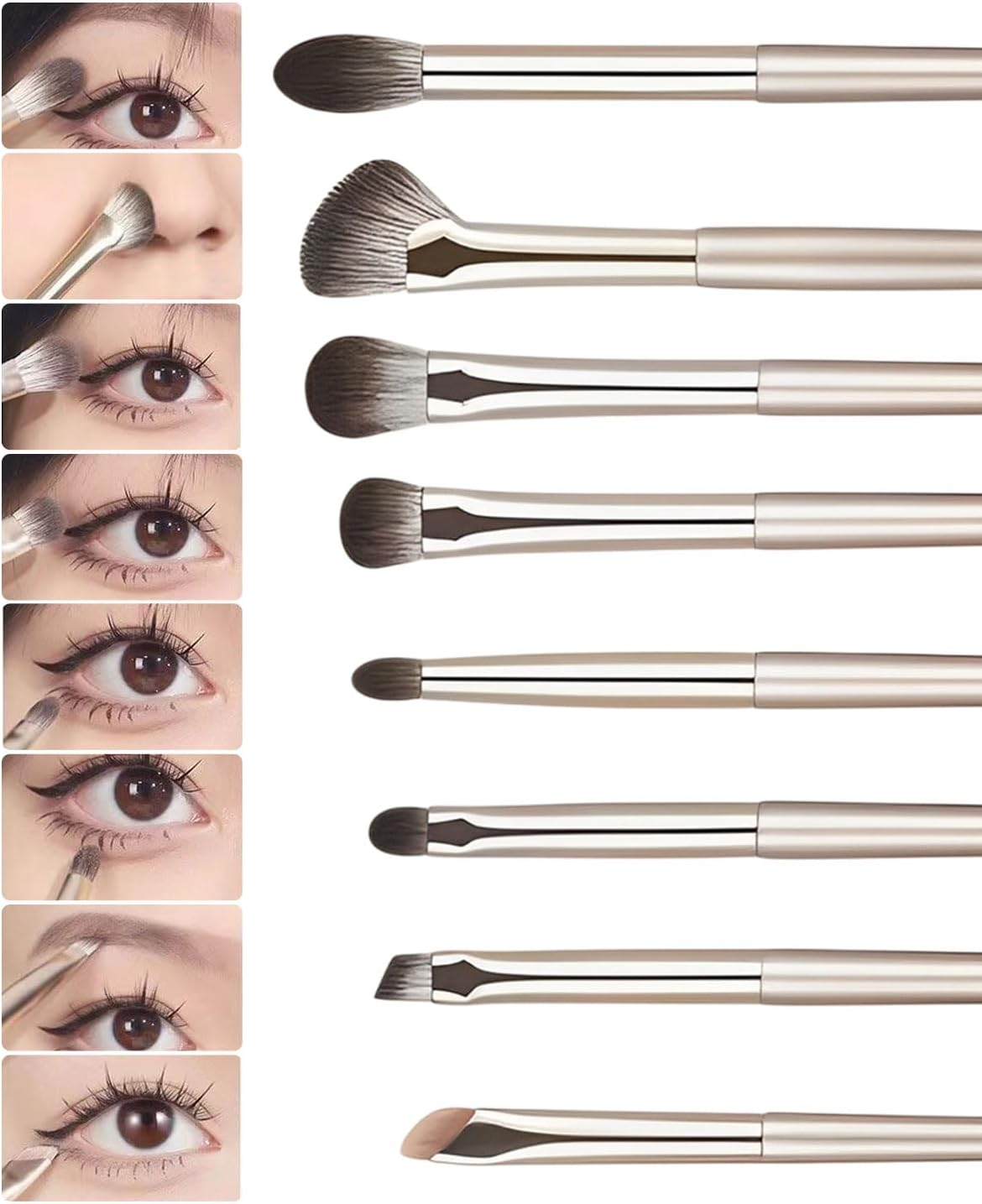 KEMUZ 8-Piece Make up Brush Set, Portable Travel Make up Brush with PU Bag, Eye Make-Up Smoky Eyeshadow Contour Ki for Eyeshadow, Eyebrow, Eyeliner, Blending image number 5