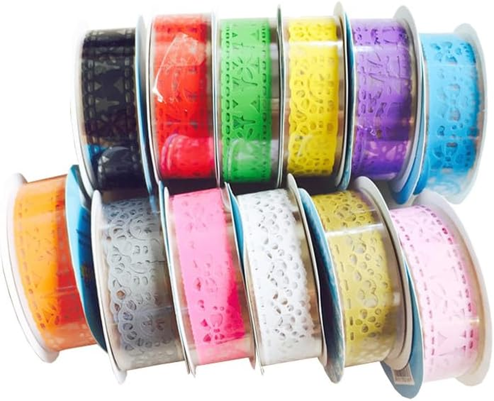 12 Rolls Lace Adhesive Tape Washi Tape Lace Flower Pattern Bling Sticker,Lace Pattern Colorful Sticky Pape for DIY Decorative Craft Gift Wrapping (Mixed Color) image number 3
