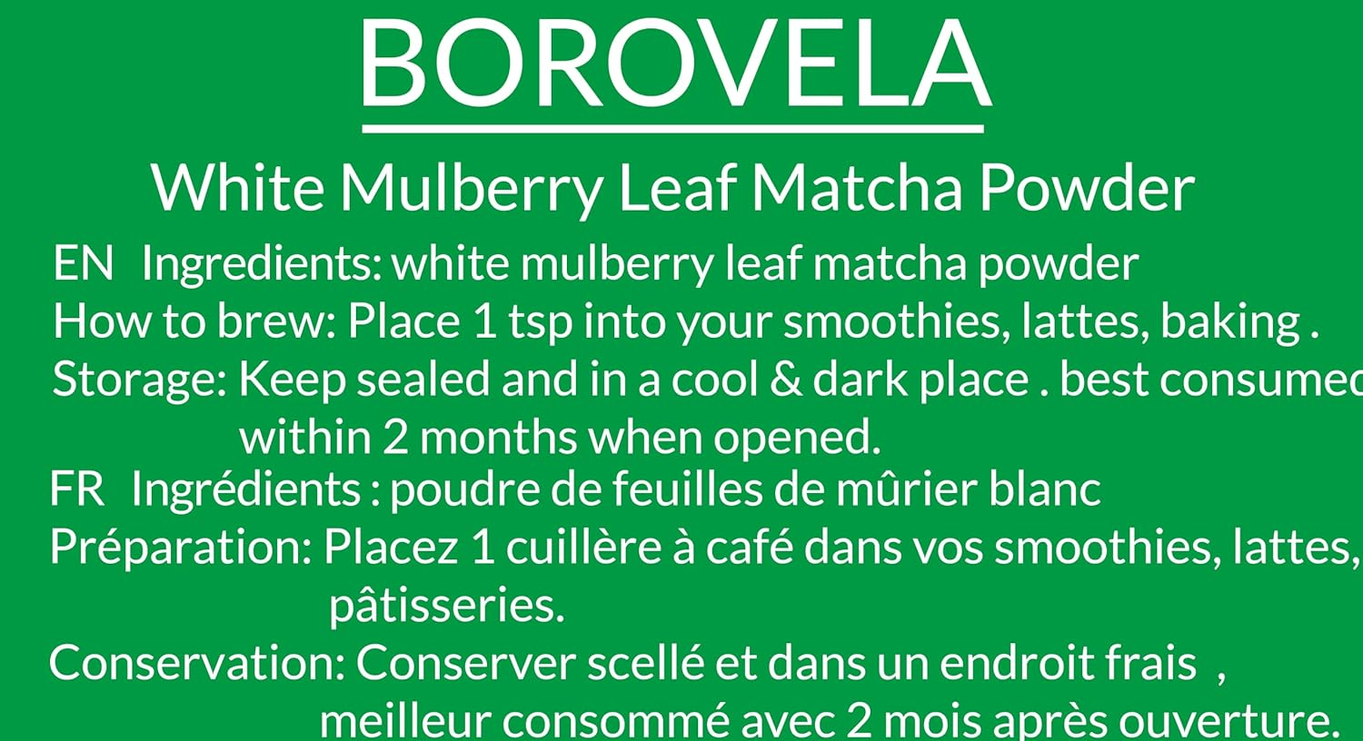 Japanese White Mulberry Leaf Matcha Style Powder - Green Superfood - Caffeine Free - Natural Green Coloring 100G Bag image number 3