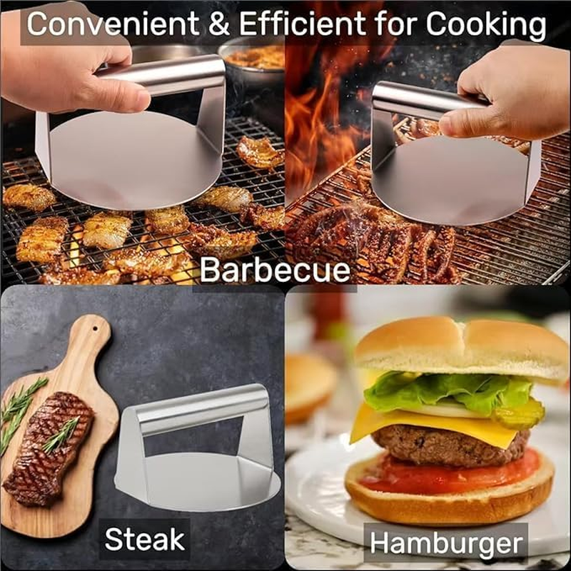 Stainless Steel Burger Press, 2 Pack 5.5 Inch round Smasher, Non-Stick Smooth Hamburger Press Flat Bottom，For Griddle, Grill Press for Burger, Beef Patties, Sausage, Bacon image number 2
